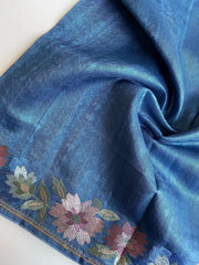 Tussar Silk Embroidery Floral Pattern Saree