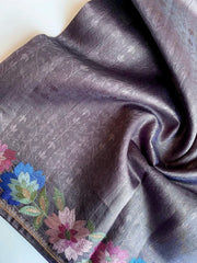 Tussar Silk Embroidery Floral Pattern Saree