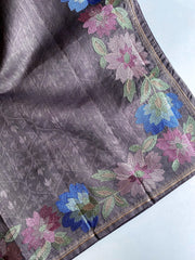 Tussar Silk Embroidery Floral Pattern Saree