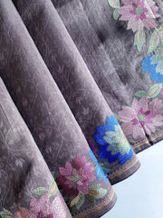 Tussar Silk Embroidery Floral Pattern Saree