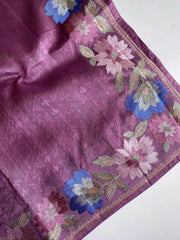 Tussar Silk Embroidery Floral Pattern Saree