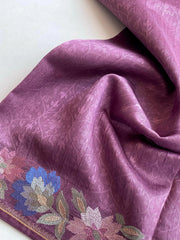 Tussar Silk Embroidery Floral Pattern Saree