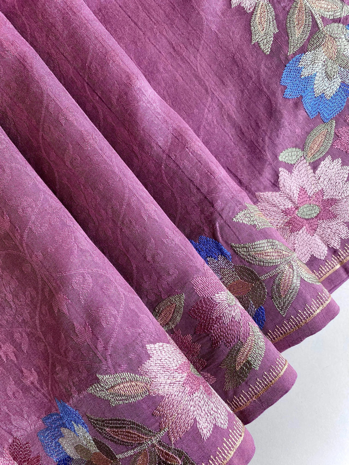 Tussar Silk Embroidery Floral Pattern Saree