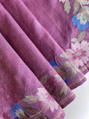 Tussar Silk Embroidery Floral Pattern Saree