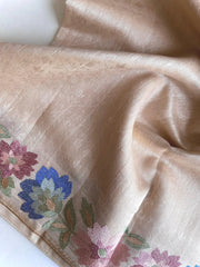 Tussar Silk Embroidery Floral Pattern Saree