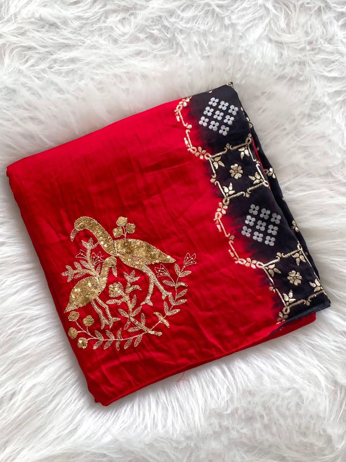 Georgette Diable Ghicha Pallu 2 Dye Concept Saree