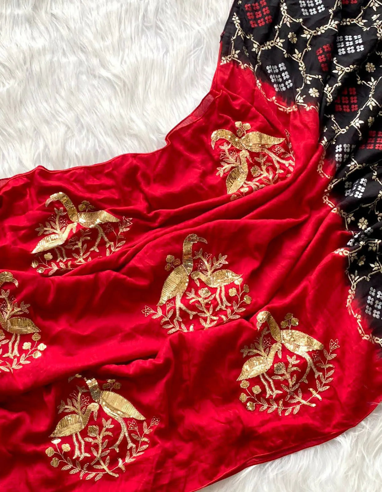 Georgette Diable Ghicha Pallu 2 Dye Concept Saree