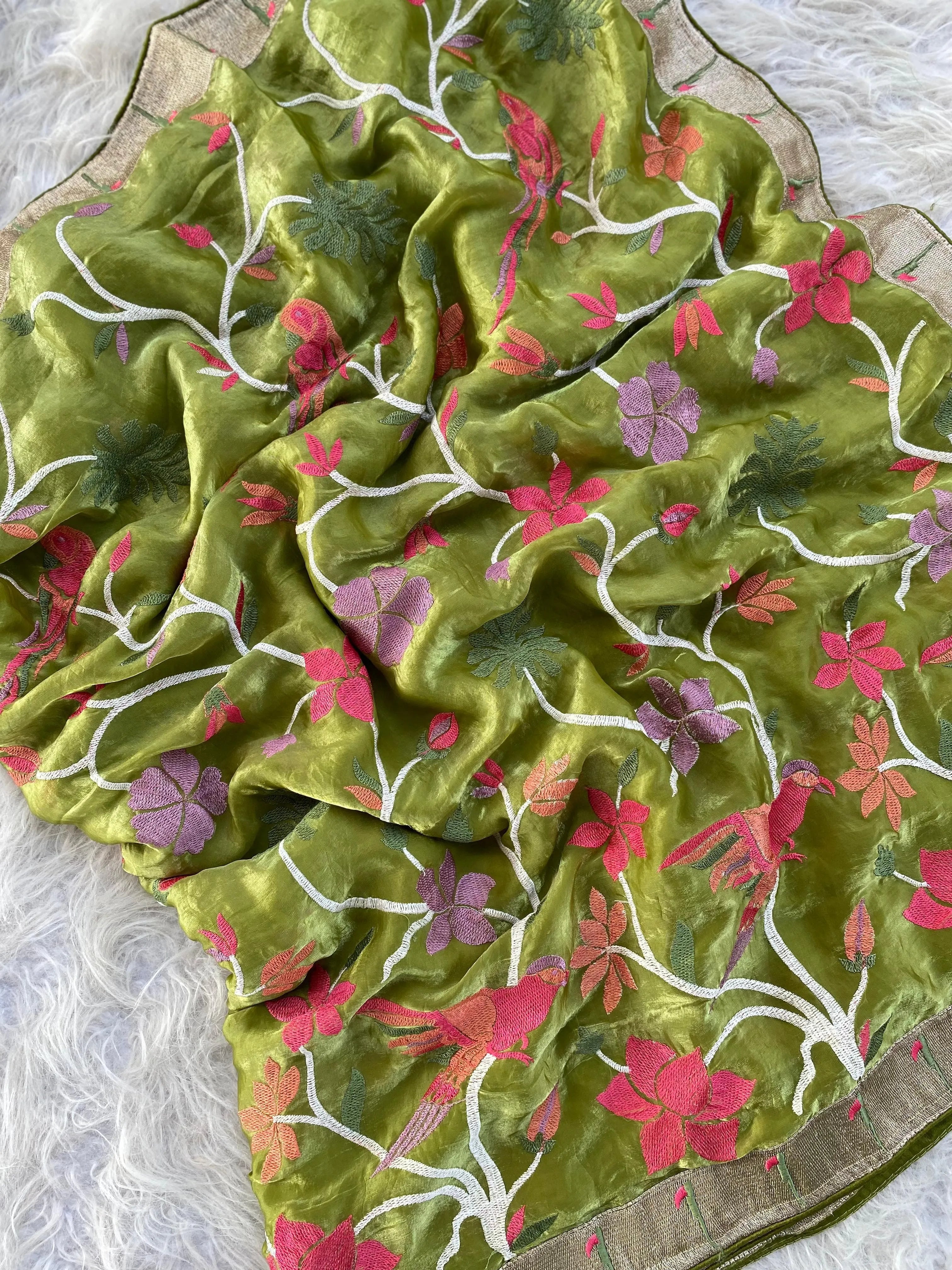 Soft Space Silk Embroidery Work Paithani Saree