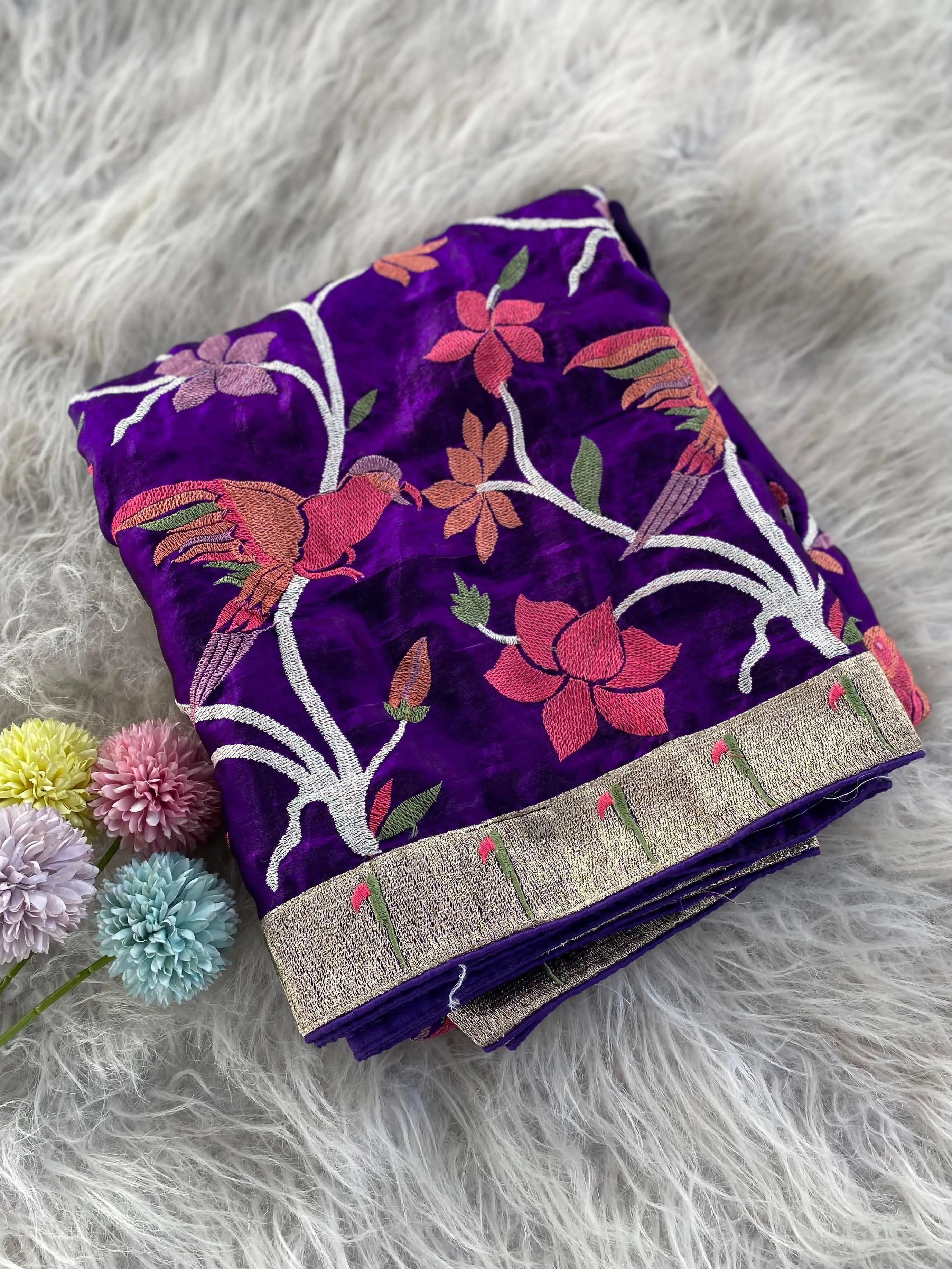 Soft Space Silk Embroidery Work Paithani Saree