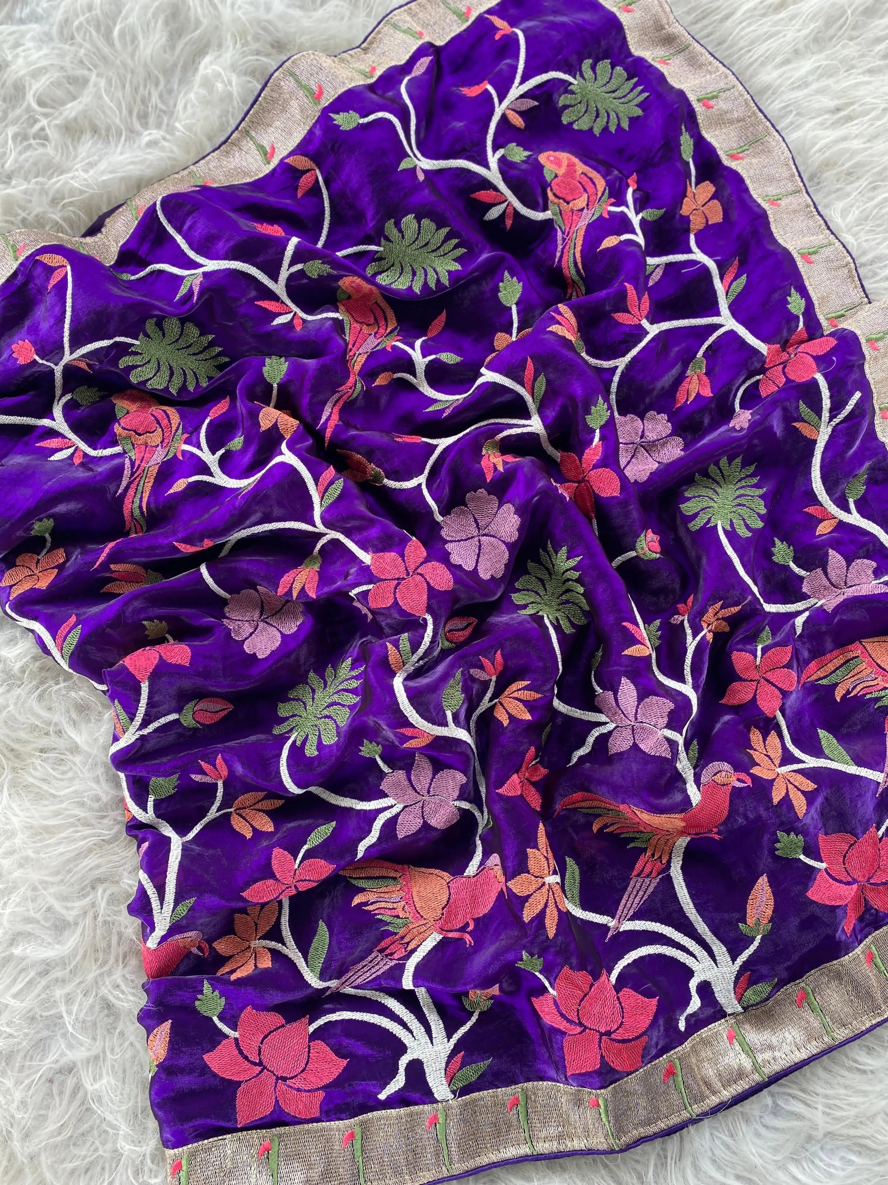 Soft Space Silk Embroidery Work Paithani Saree
