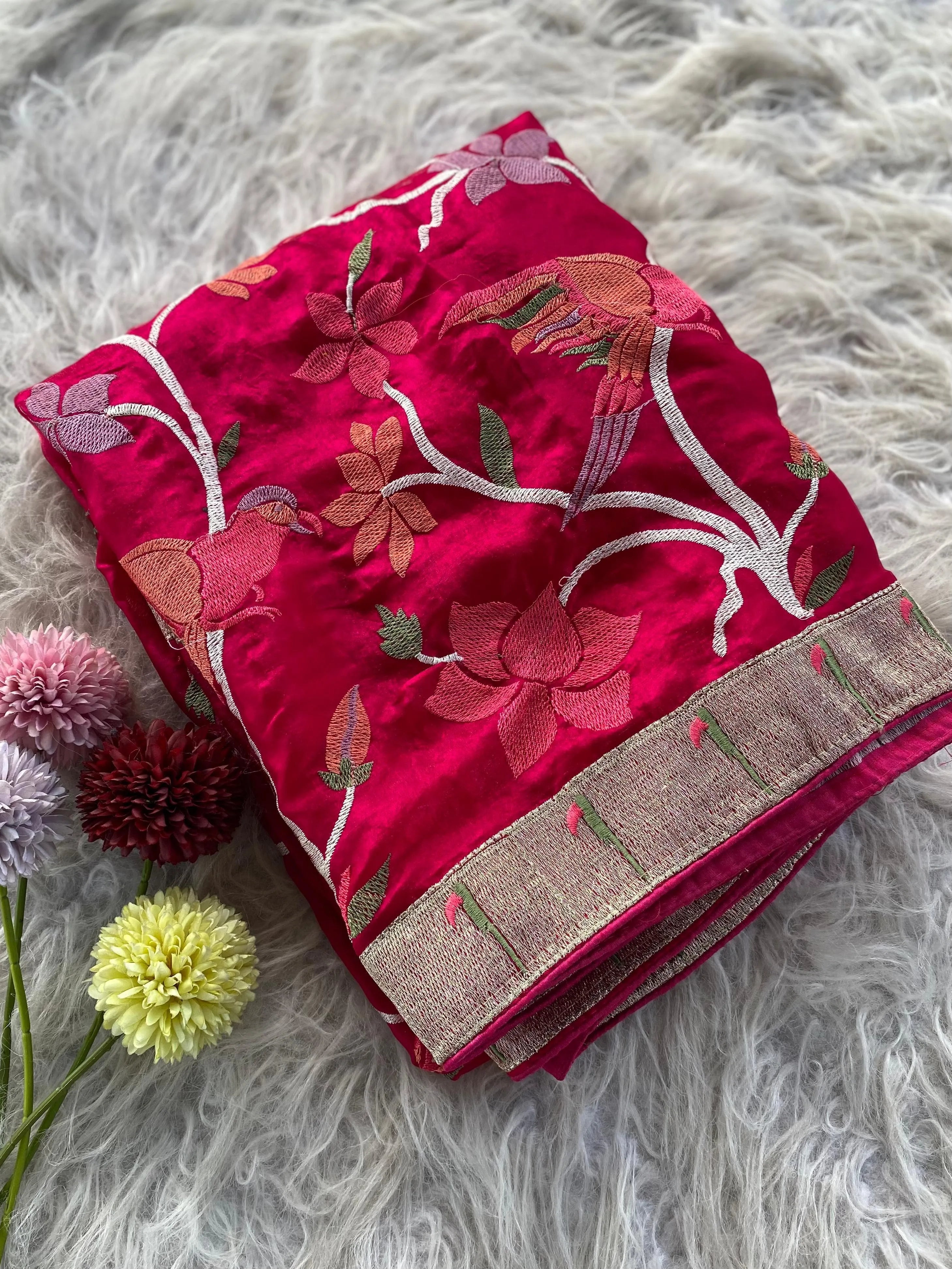 Soft Space Silk Embroidery Work Paithani Saree