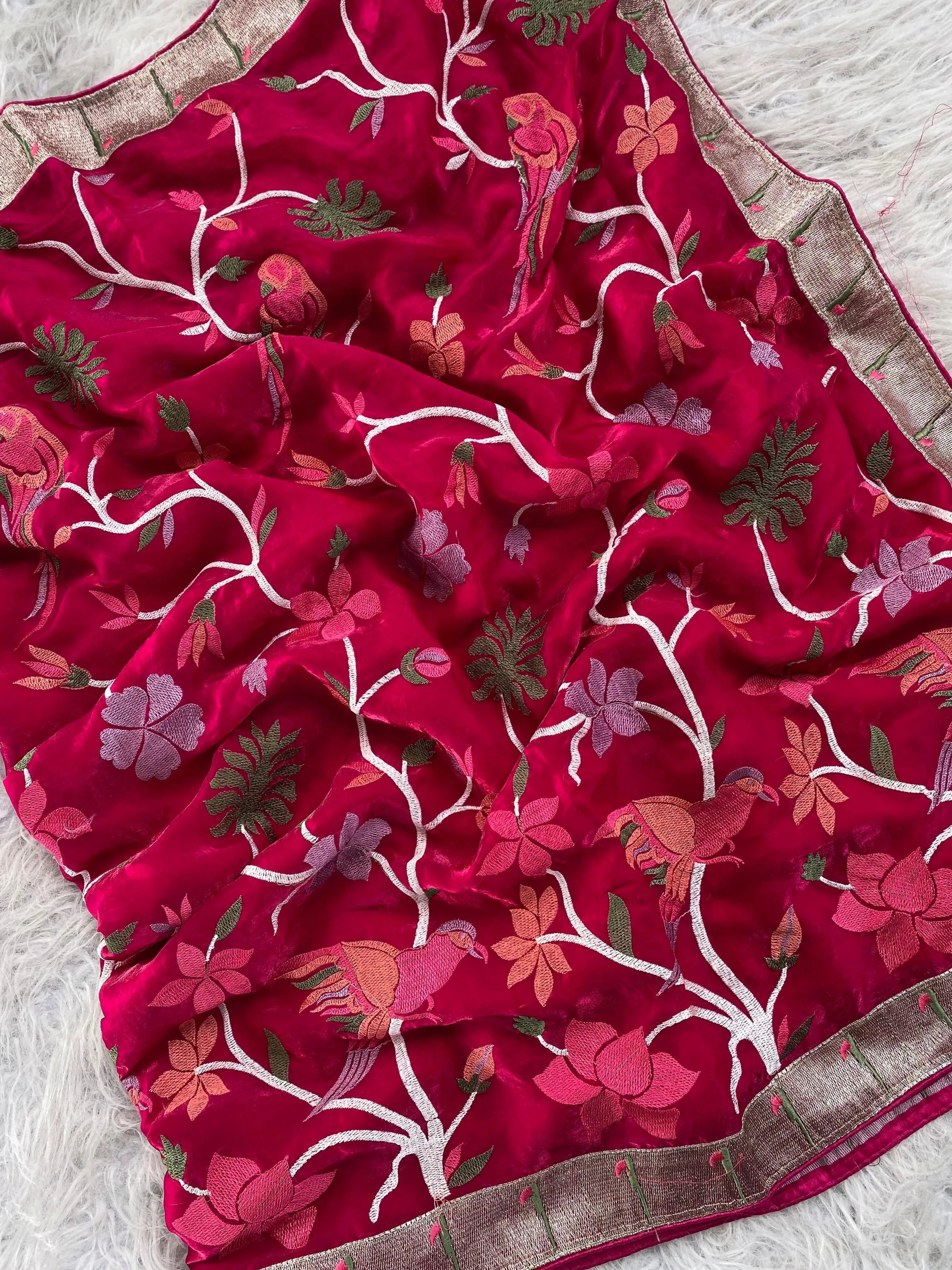 Soft Space Silk Embroidery Work Paithani Saree