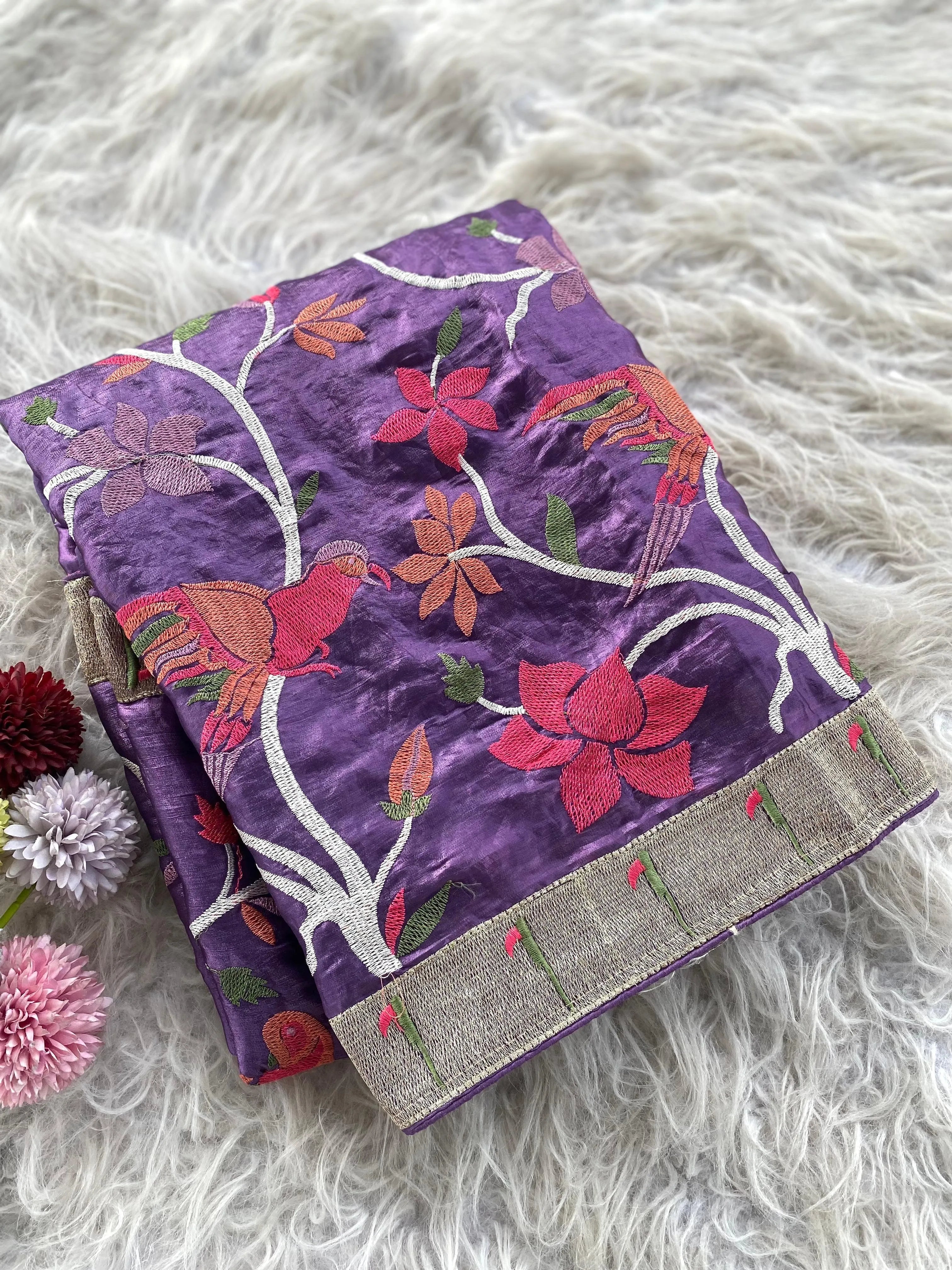 Soft Space Silk Embroidery Work Paithani Saree