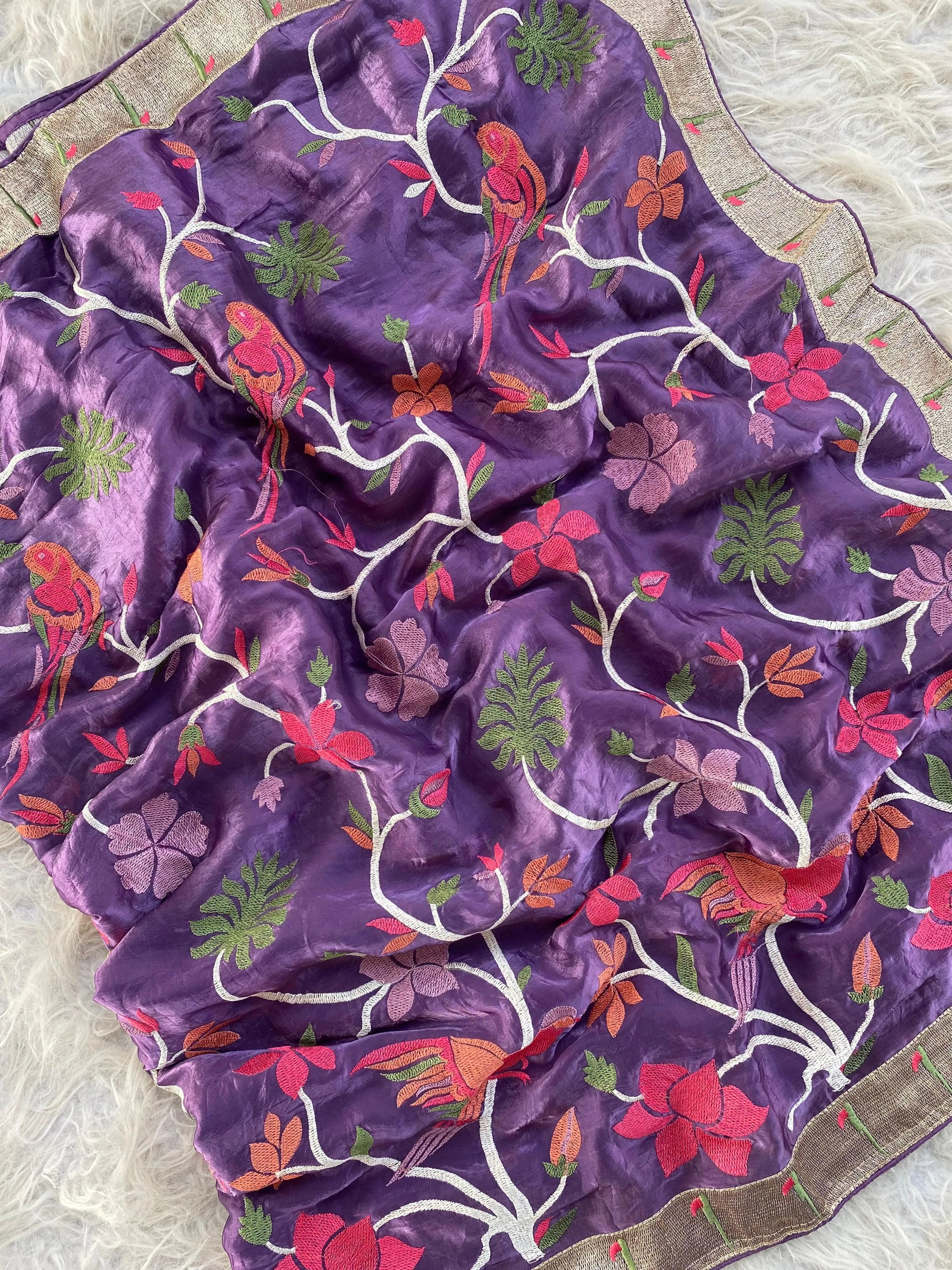 Soft Space Silk Embroidery Work Paithani Saree