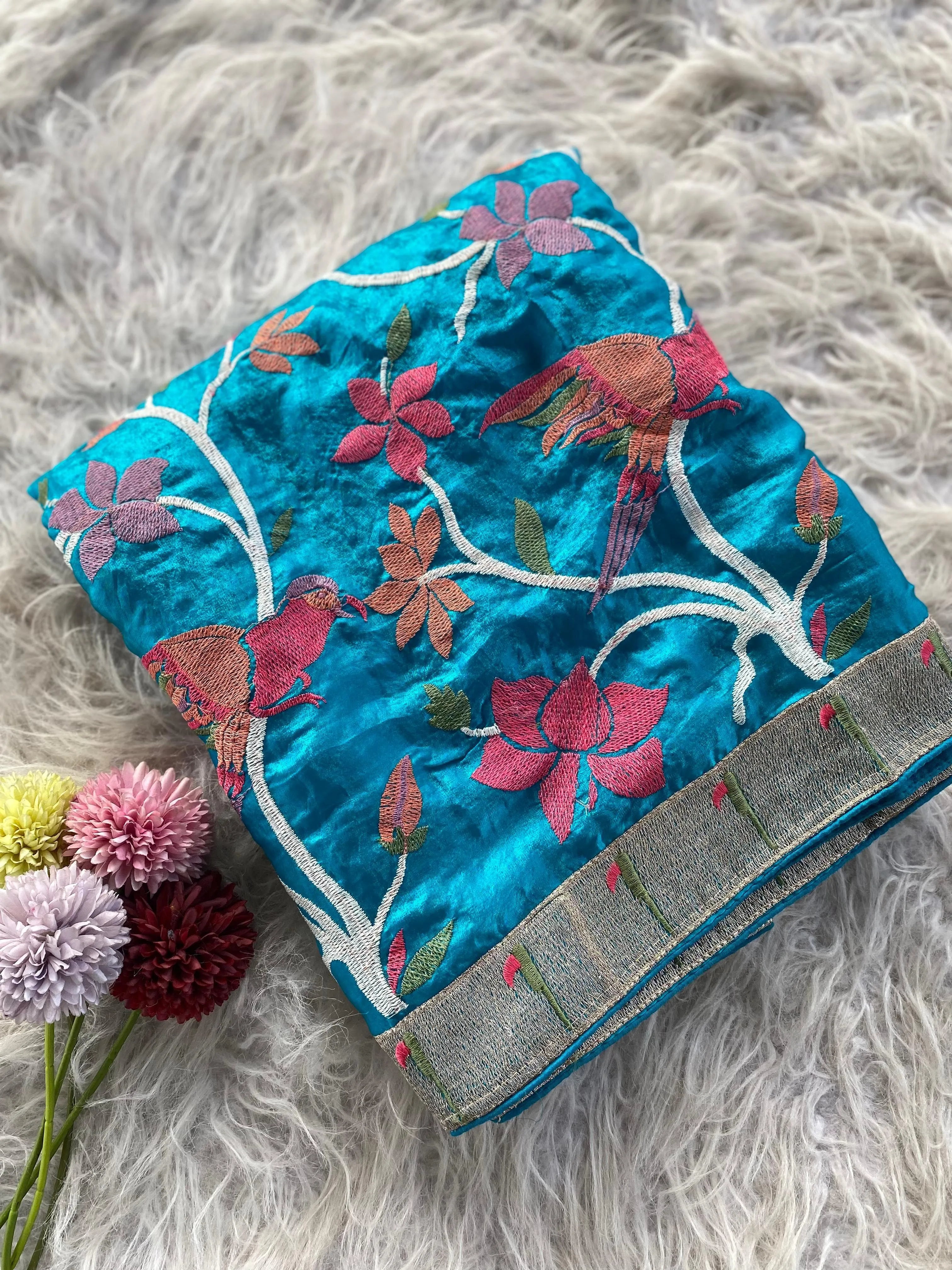 Soft Space Silk Embroidery Work Paithani Saree