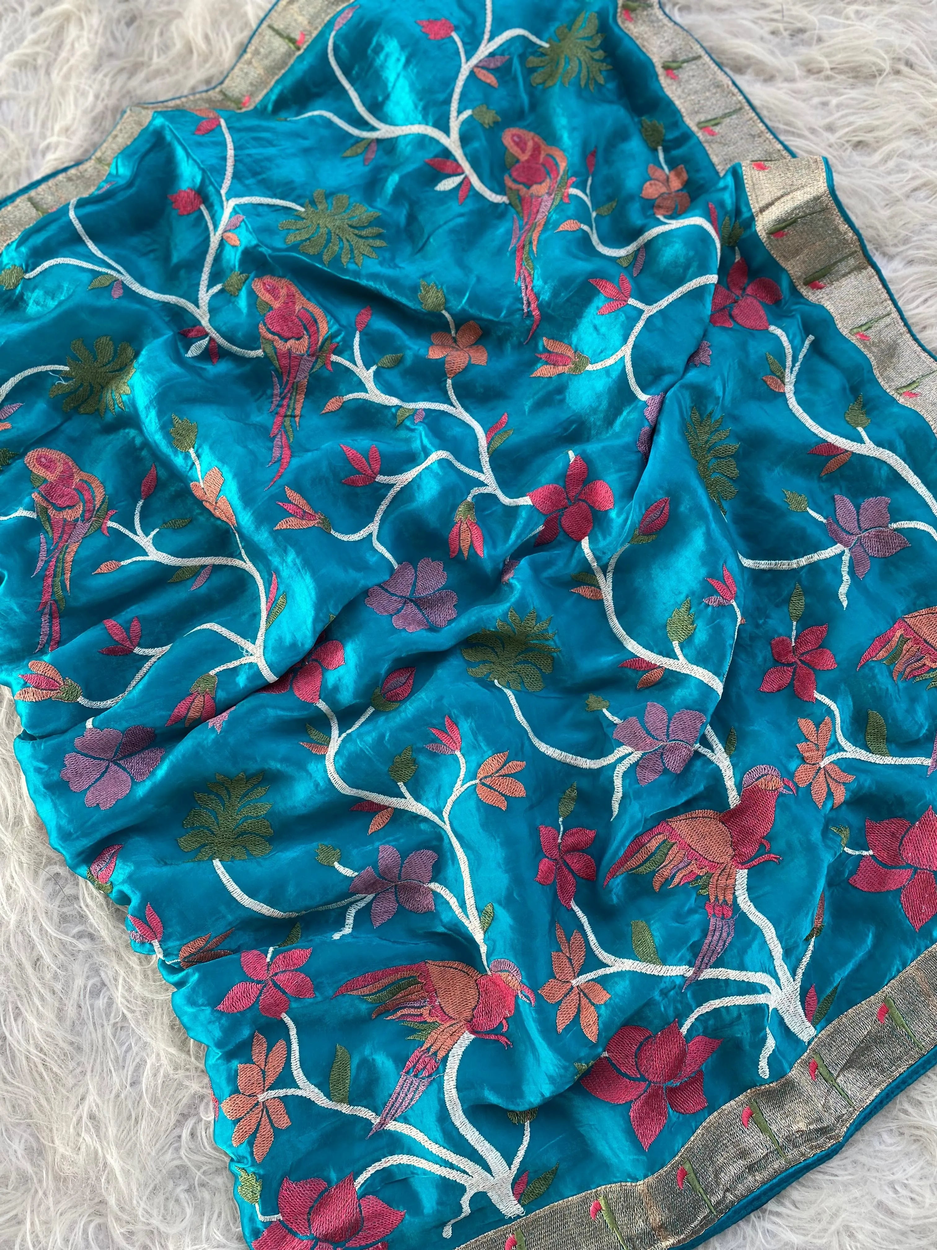 Soft Space Silk Embroidery Work Paithani Saree
