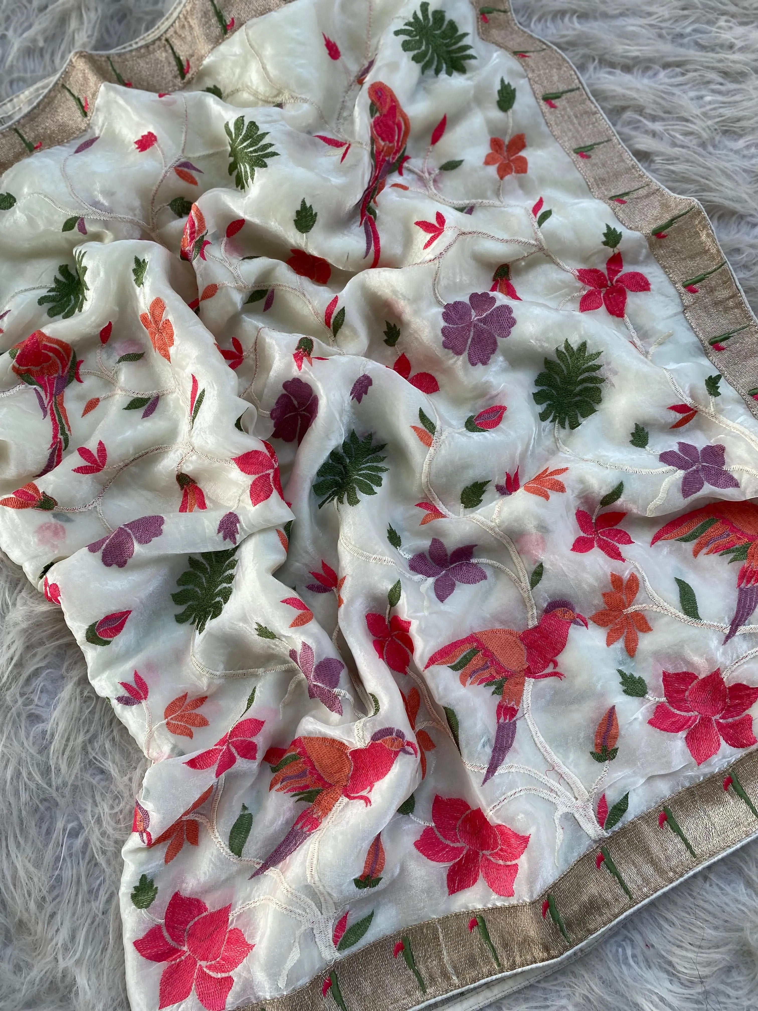 Soft Space Silk Embroidery Work Paithani Saree