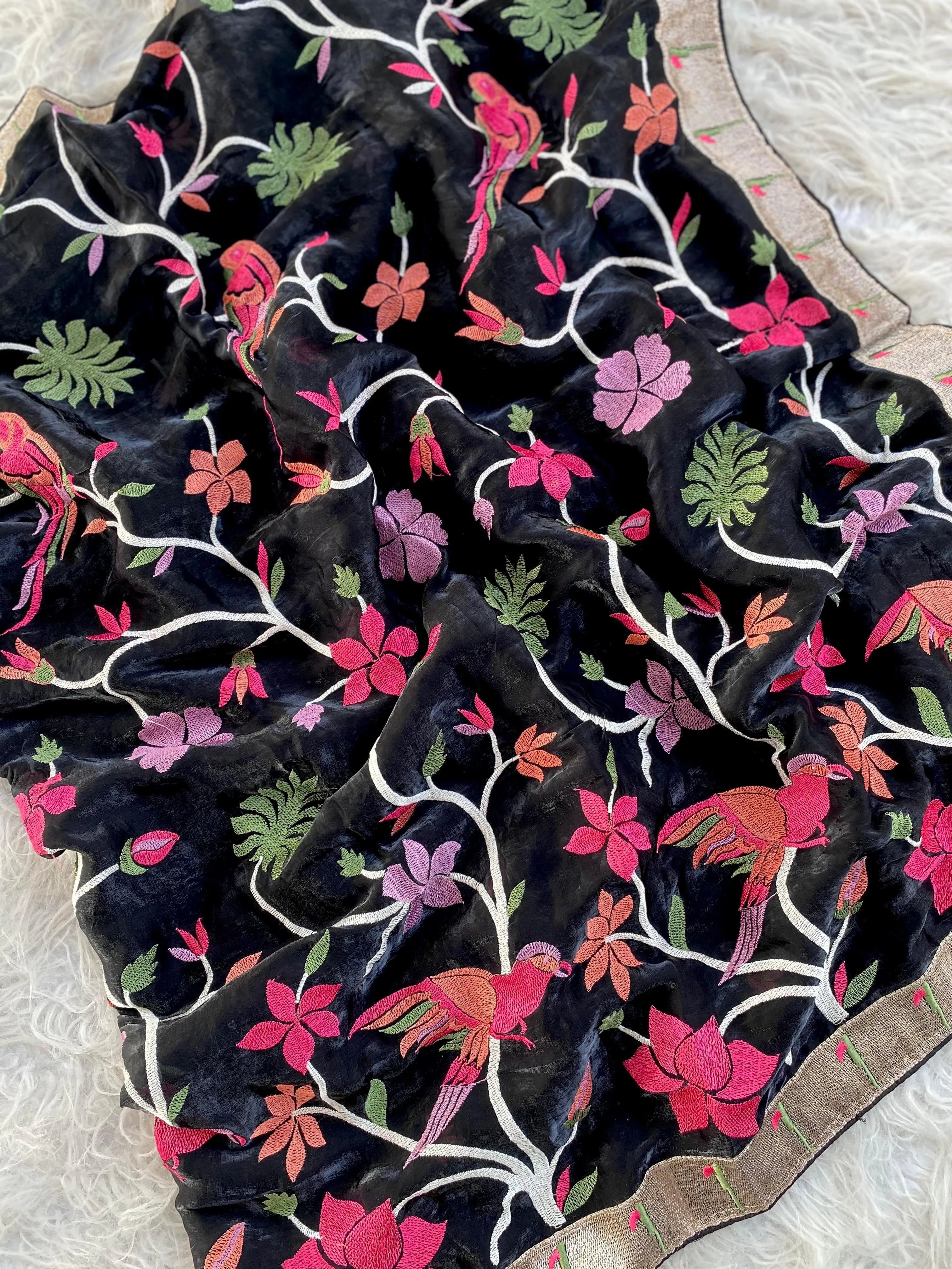 Soft Space Silk Embroidery Work Paithani Saree