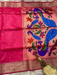 Soft Raw Silk Peacock Paithani Saree