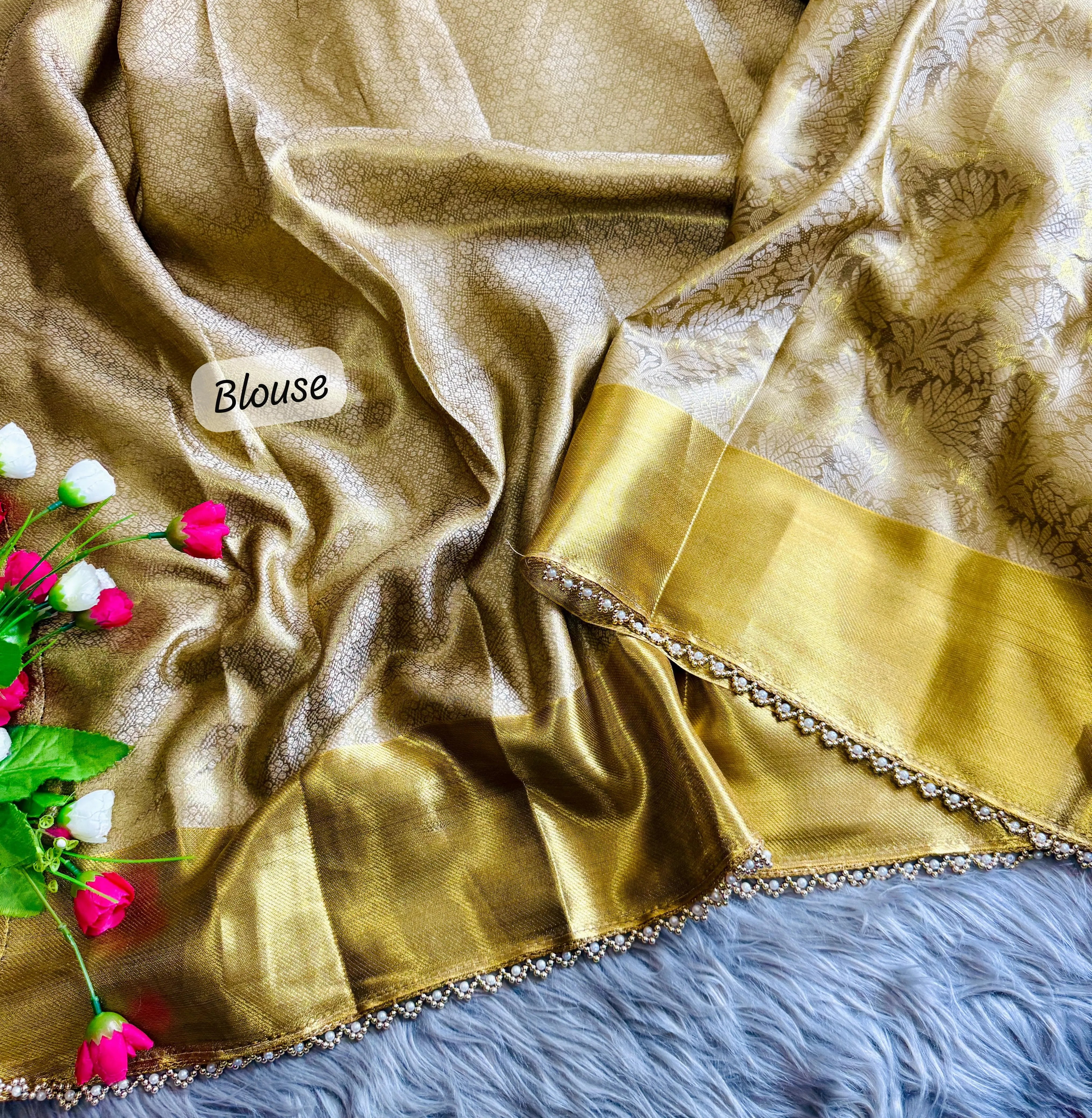 Inspired by Nita Ji Tissue Silk Pearl Border Saree