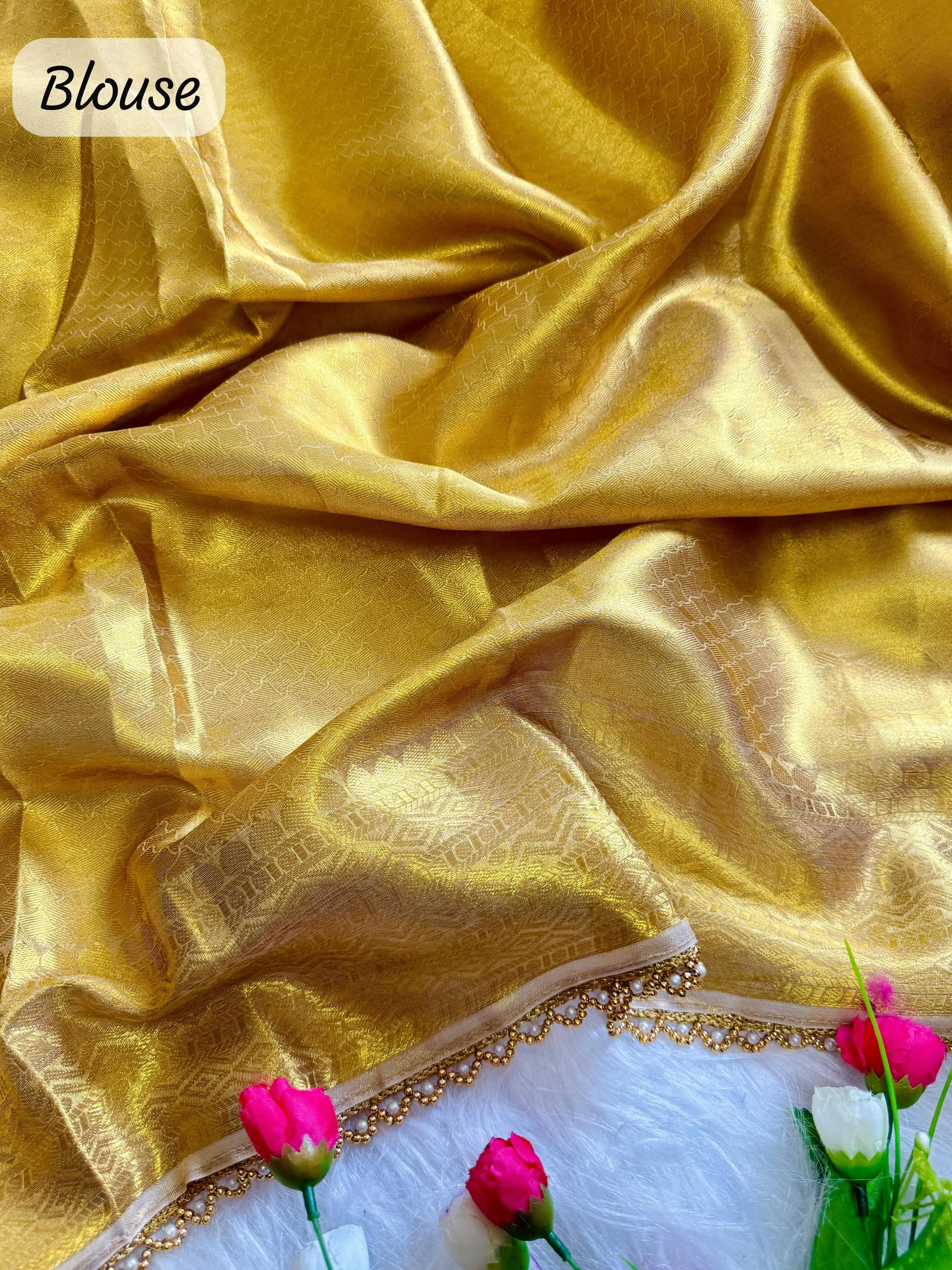 Inspired by Rekha Ji Tissue Silk Pearl Border Saree