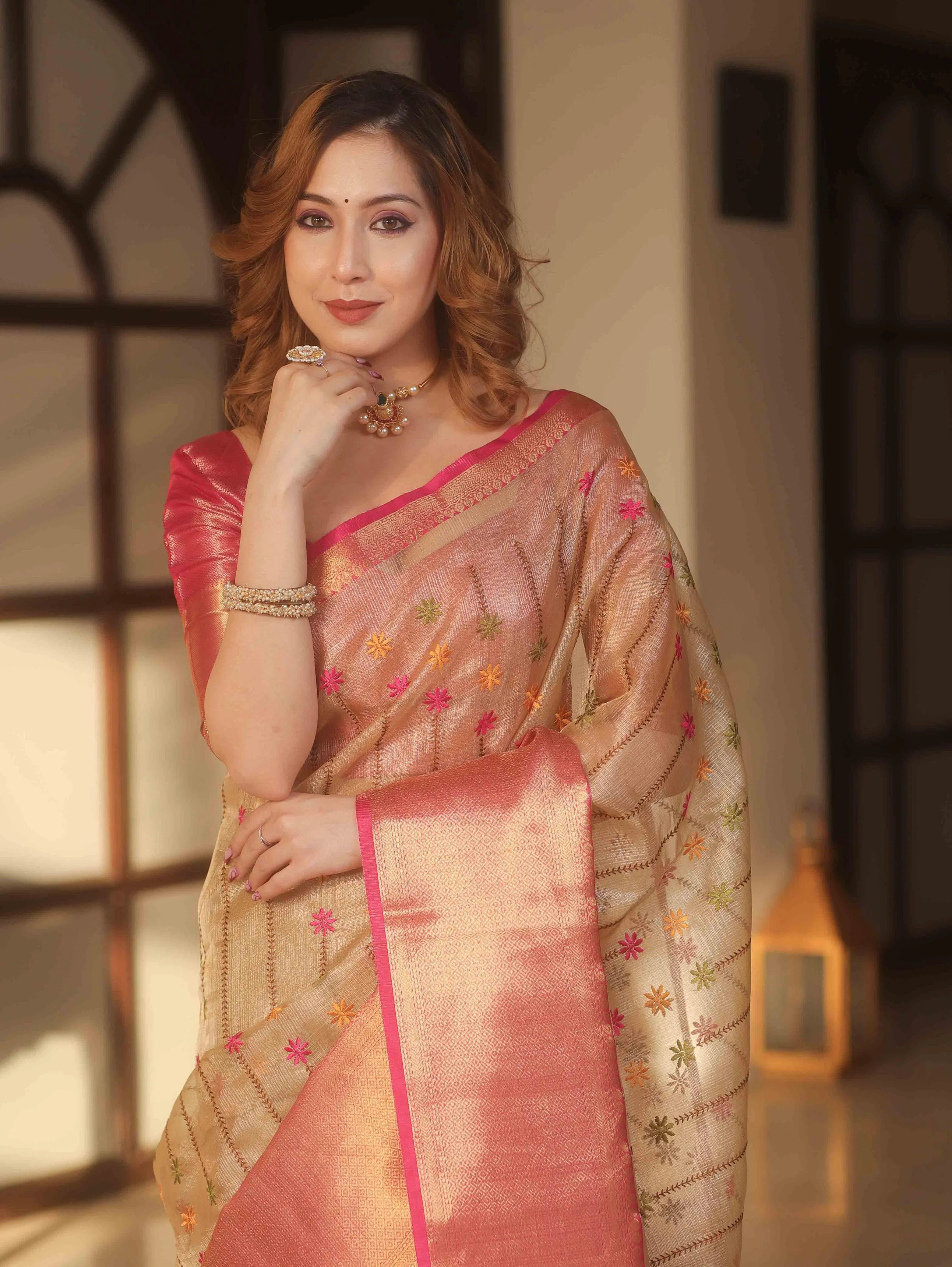 Banarasi Embroidery Tissue Silk Saree