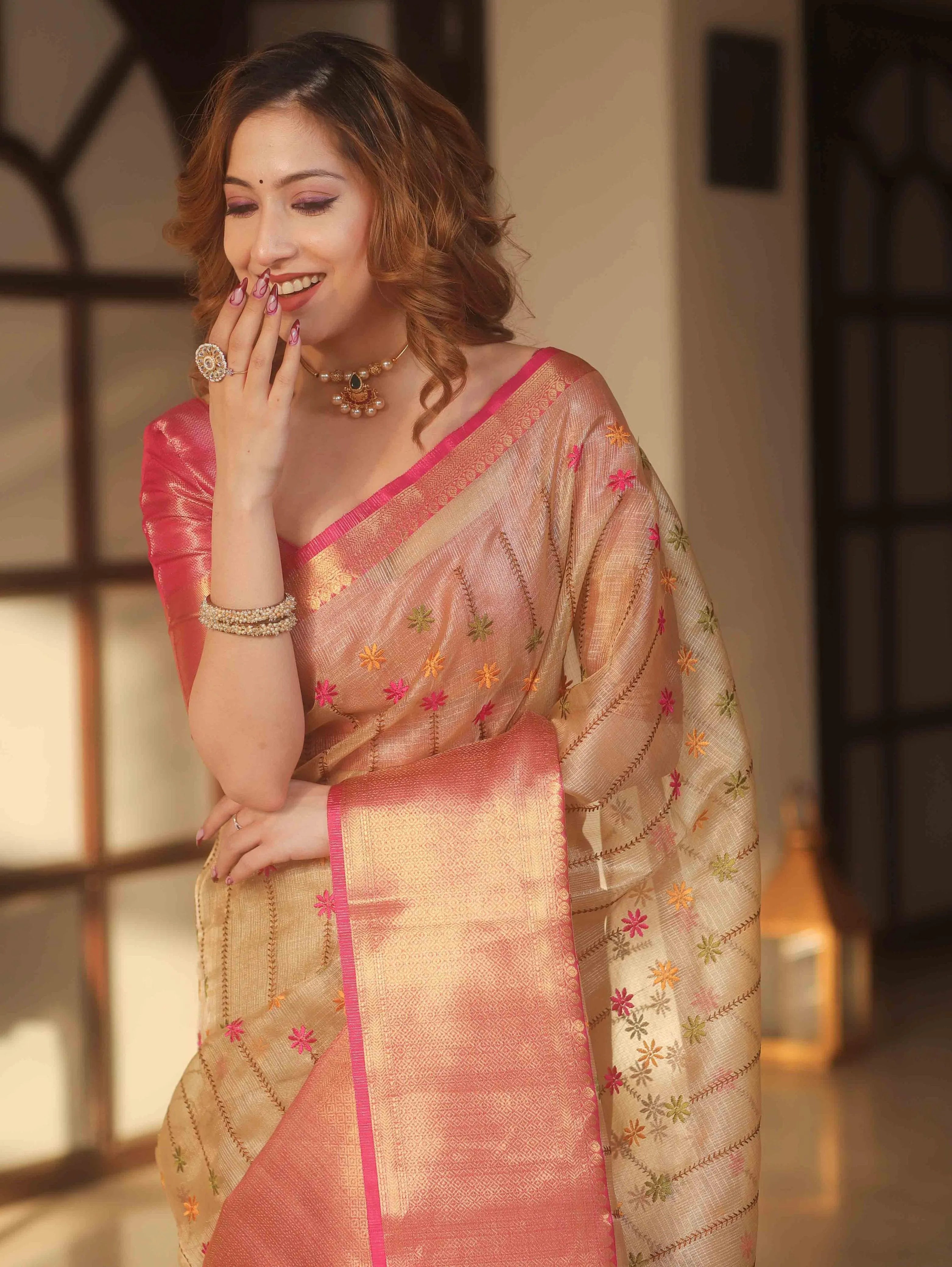 Banarasi Embroidery Tissue Silk Saree