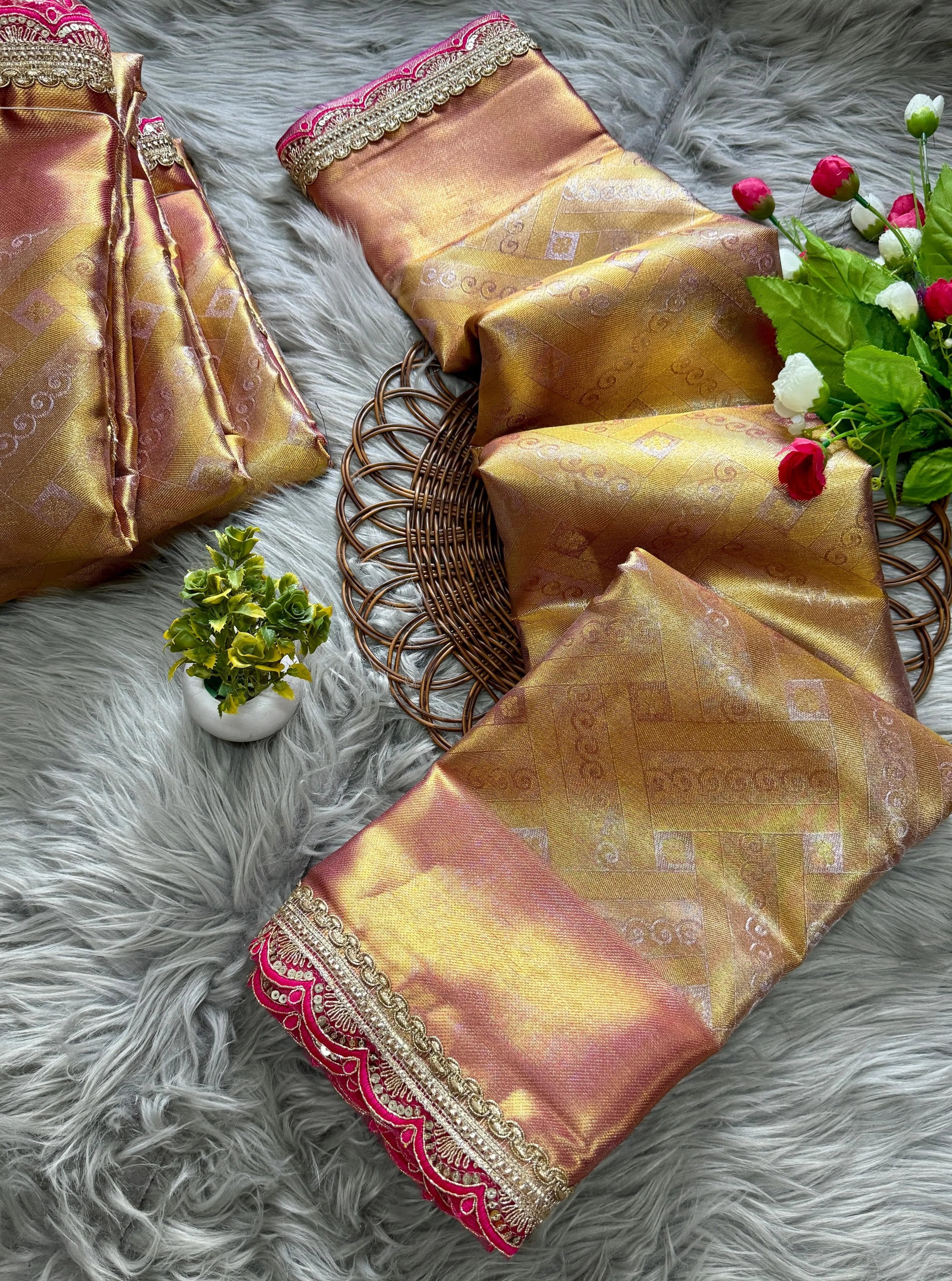 Handloom Tissue Silk Designer Lace Saree