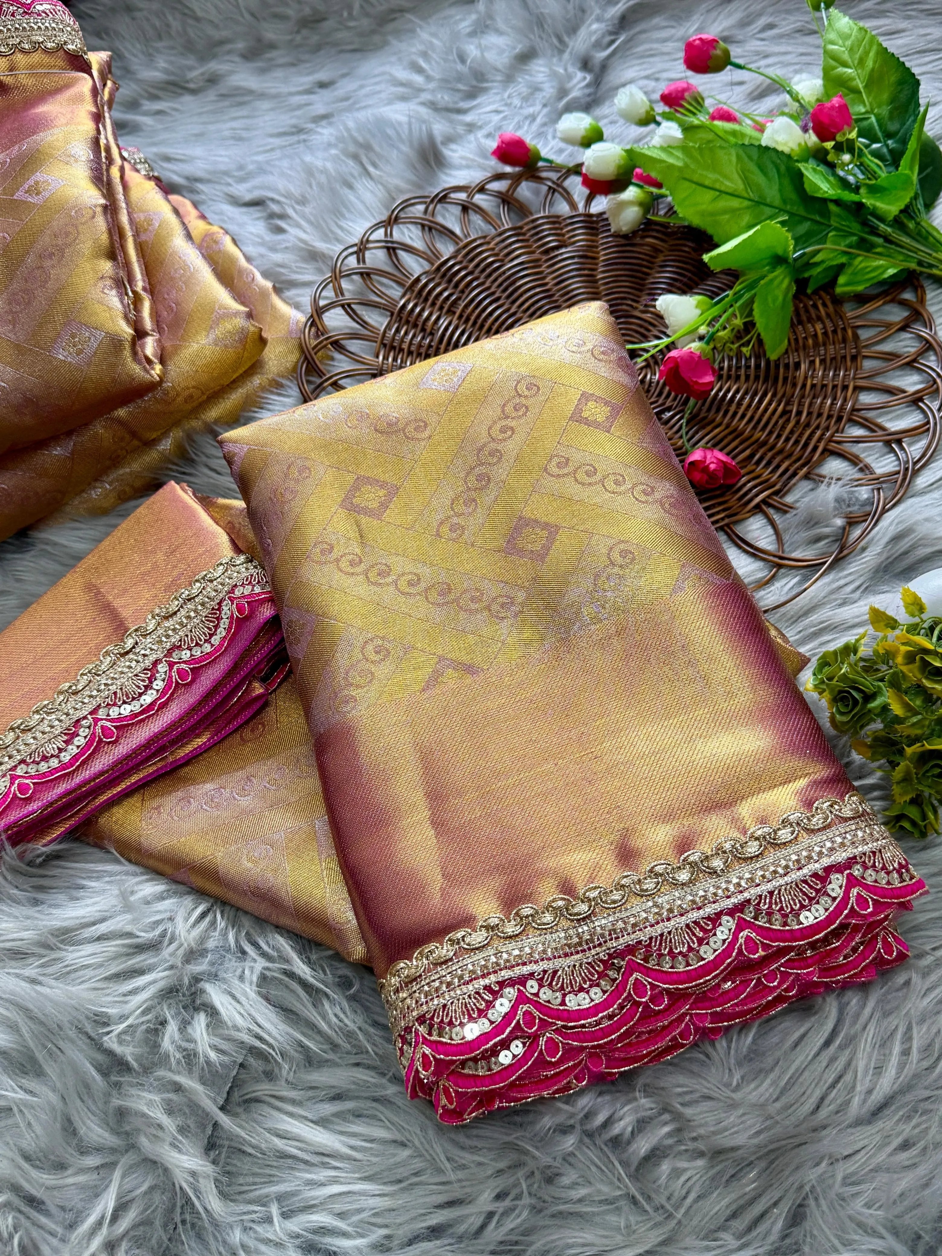 Handloom Tissue Silk Designer Lace Saree