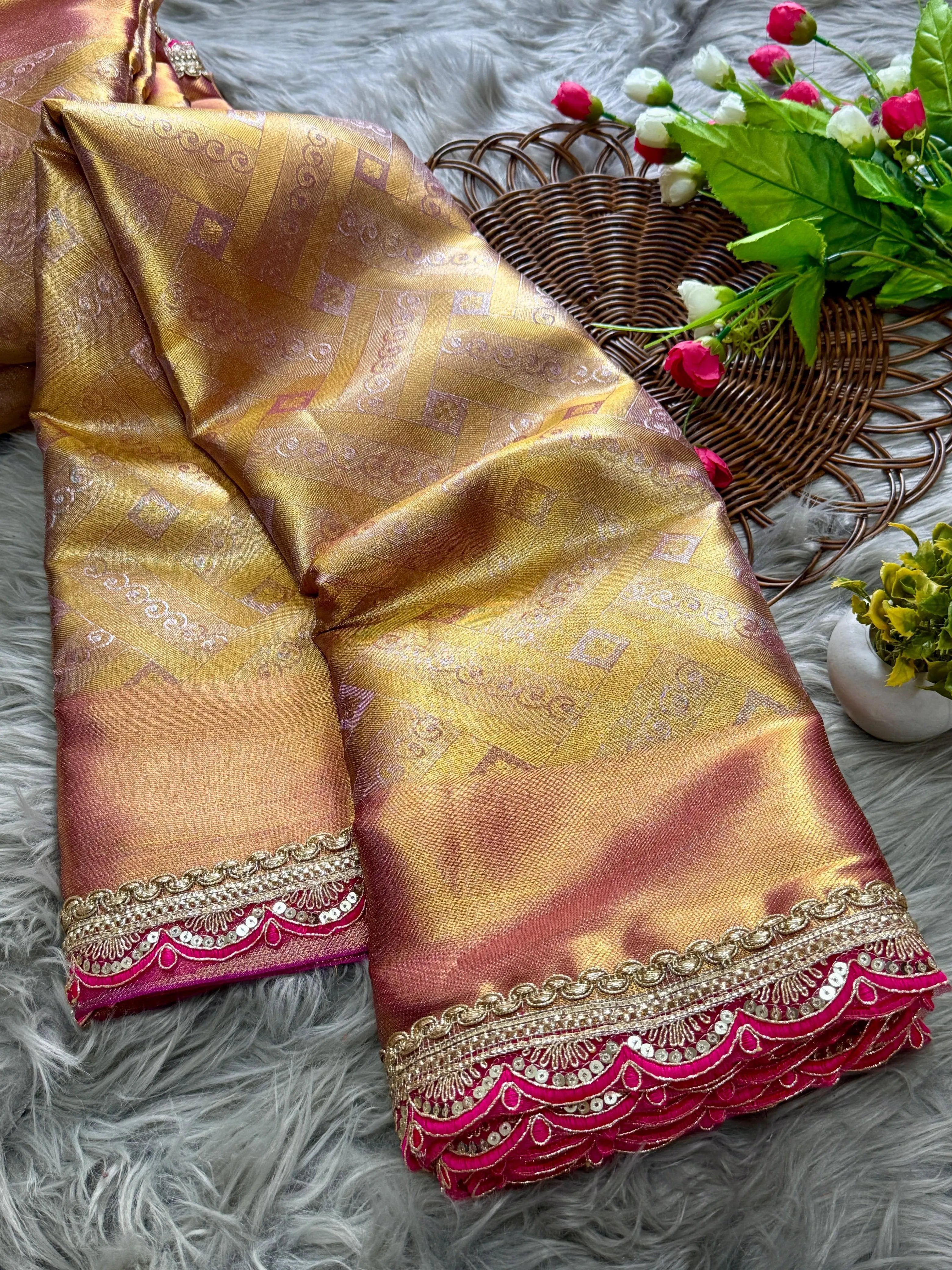 Handloom Tissue Silk Designer Lace Saree
