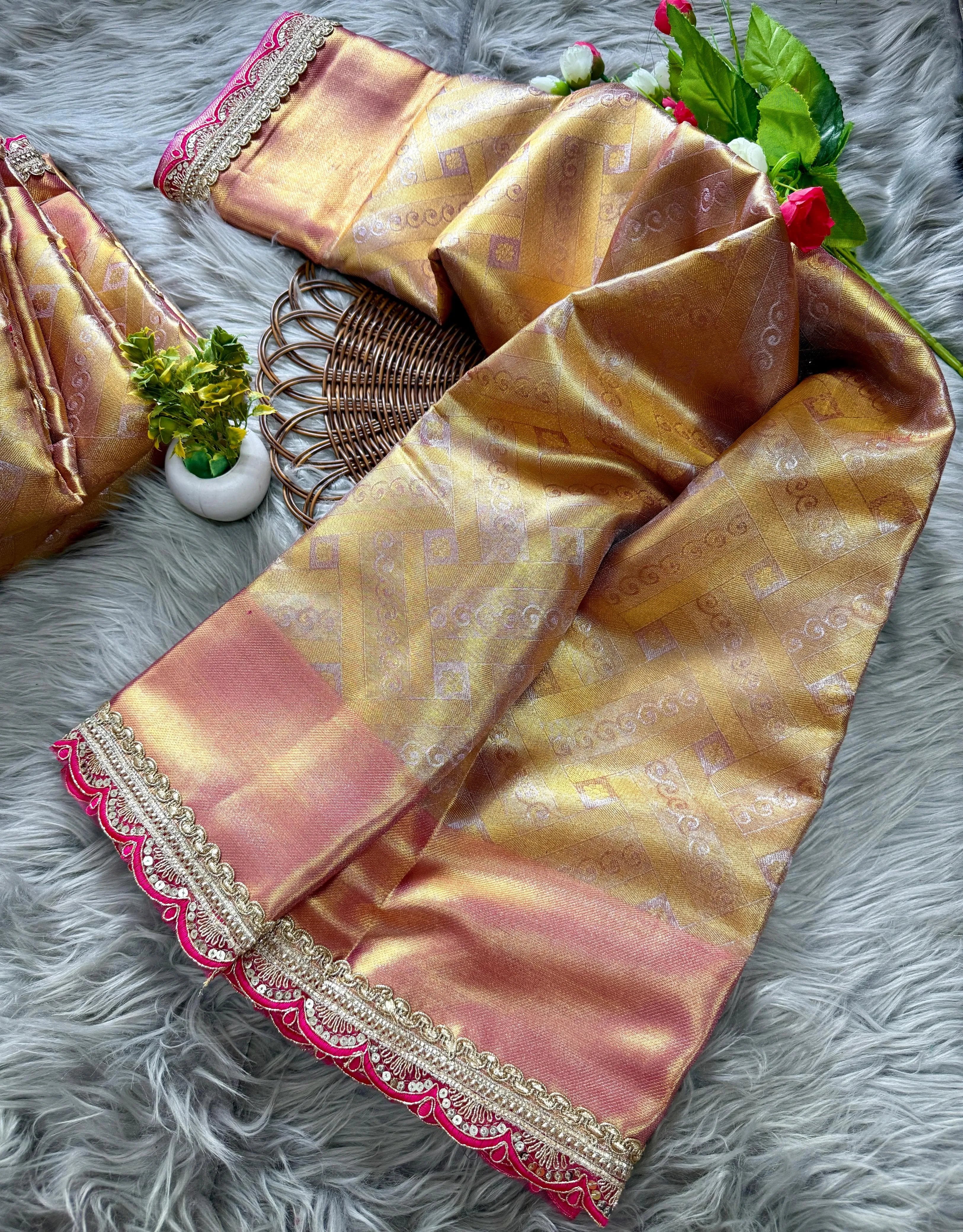 Handloom Tissue Silk Designer Lace Saree