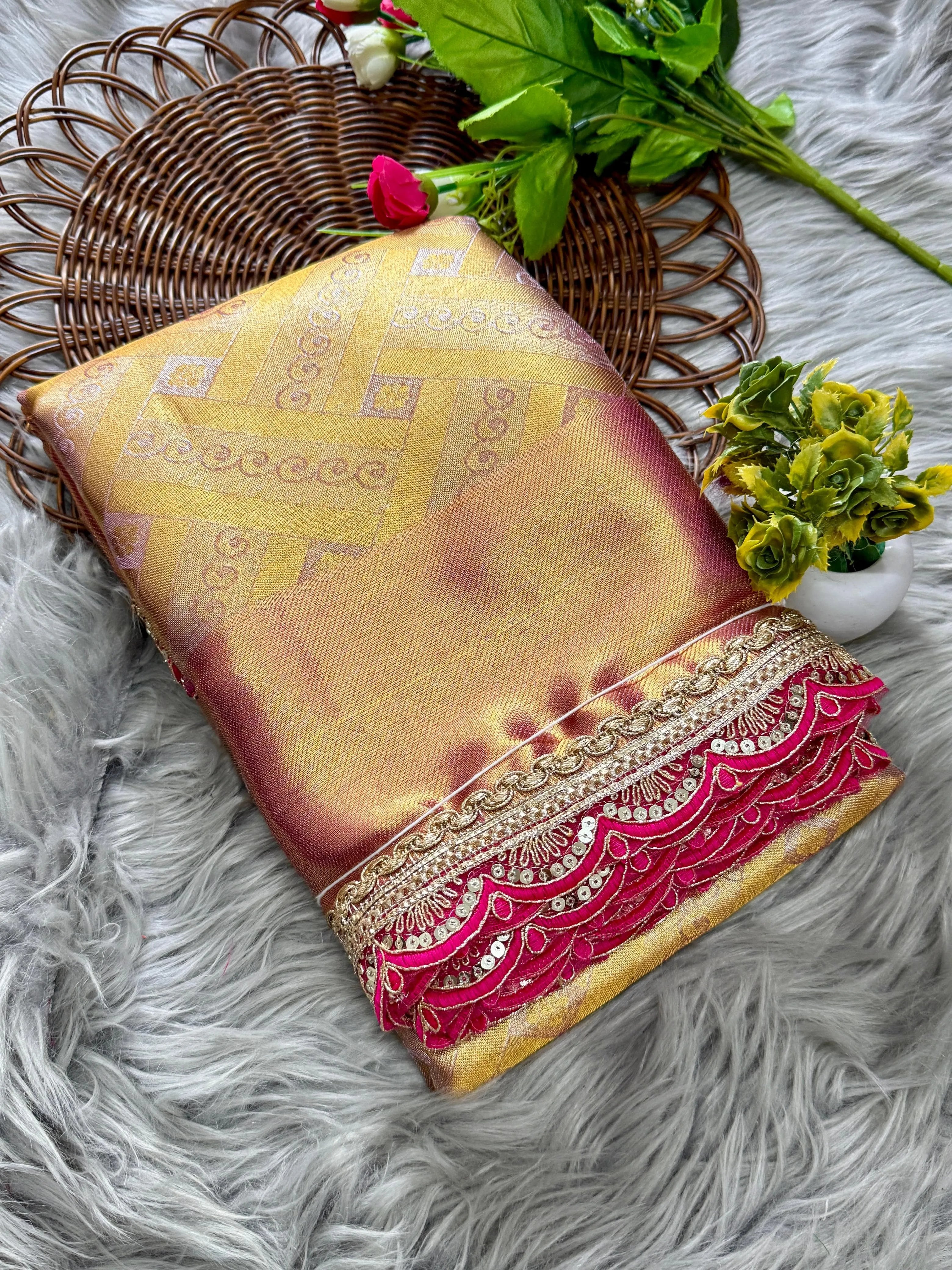 Handloom Tissue Silk Designer Lace Saree