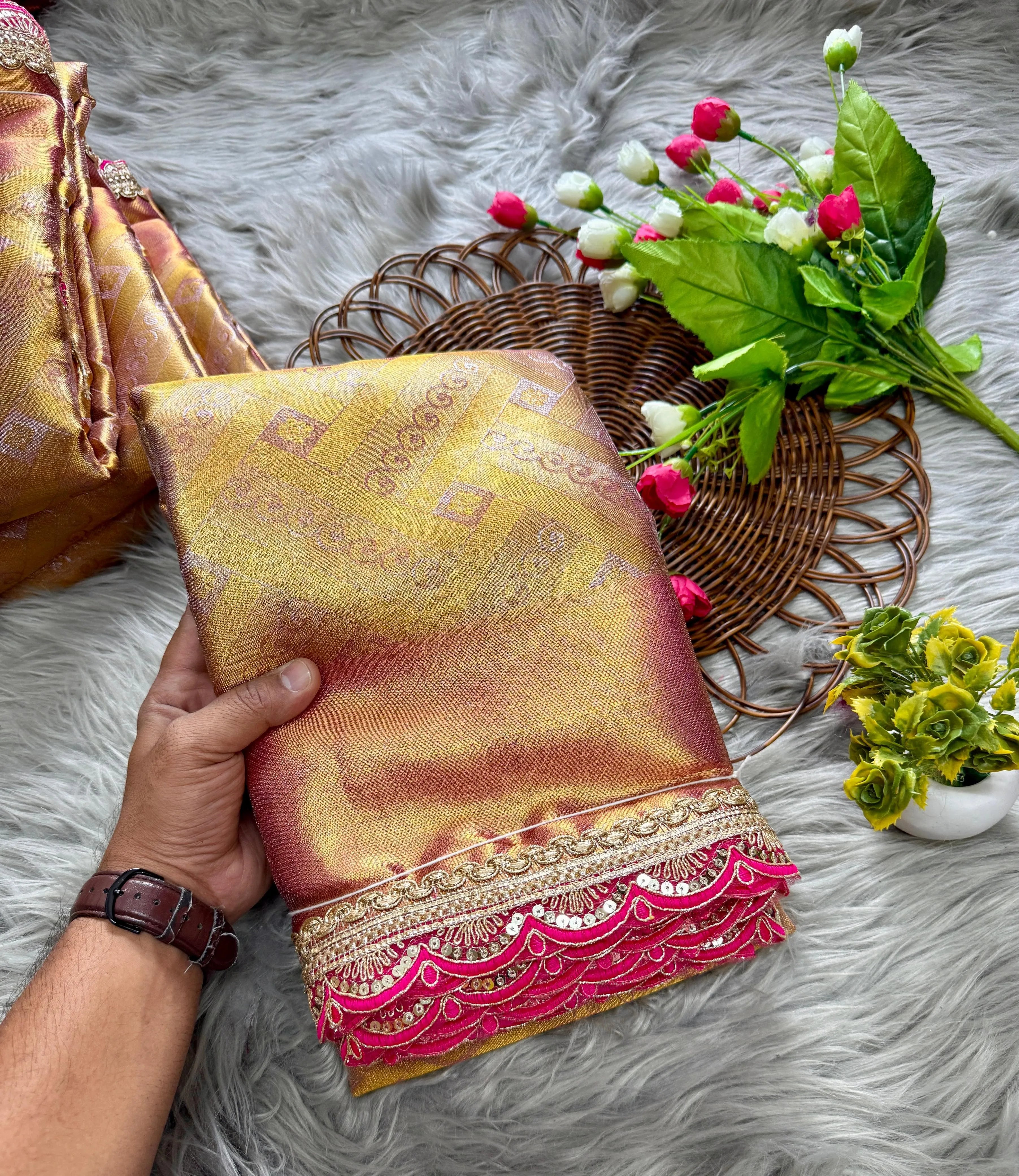 Handloom Tissue Silk Designer Lace Saree