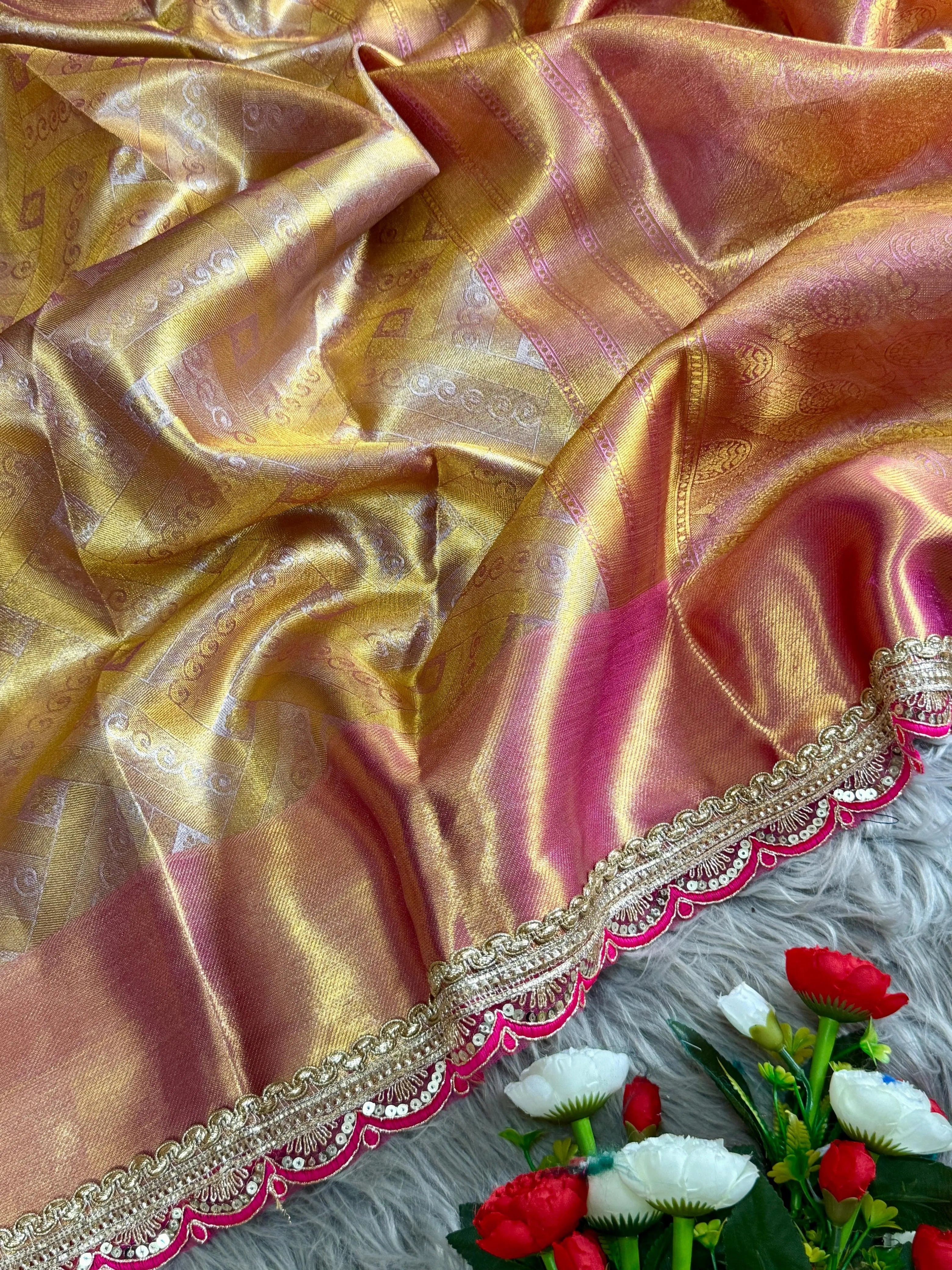 Handloom Tissue Silk Designer Lace Saree