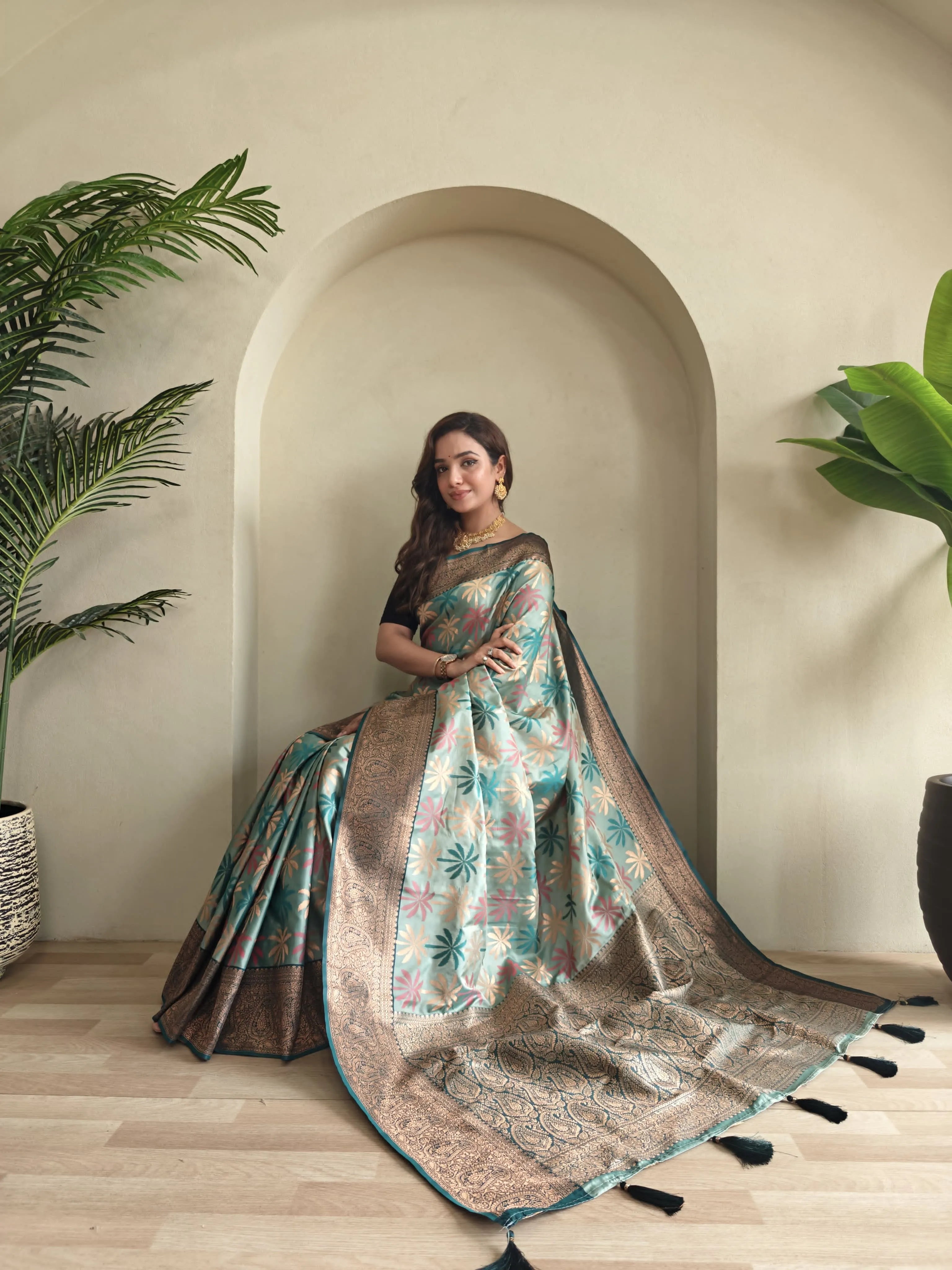 Kanchi Silk Embosed Weaving Design Banarasi Saree