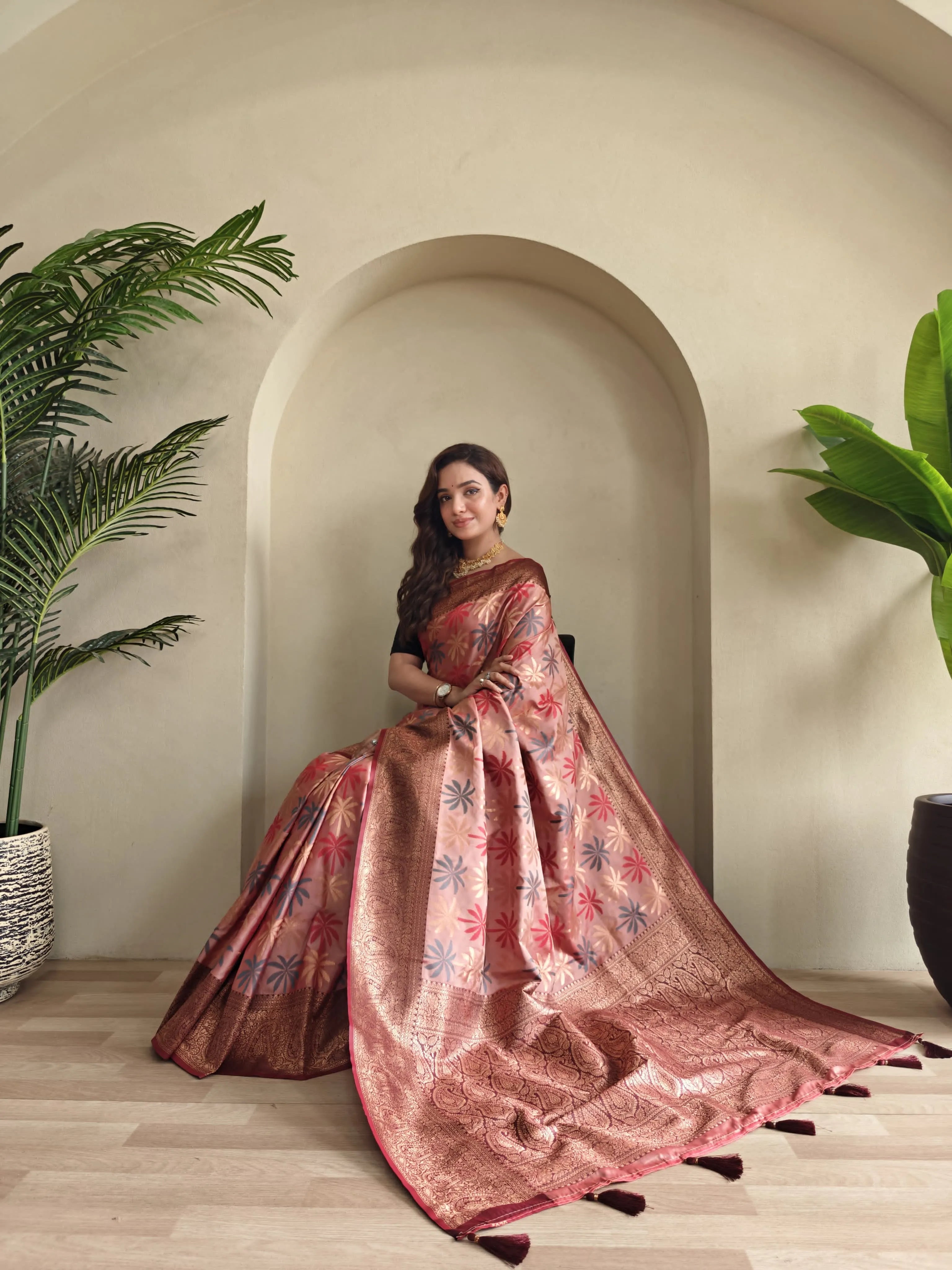 Kanchi Silk Embosed Weaving Design Banarasi Saree