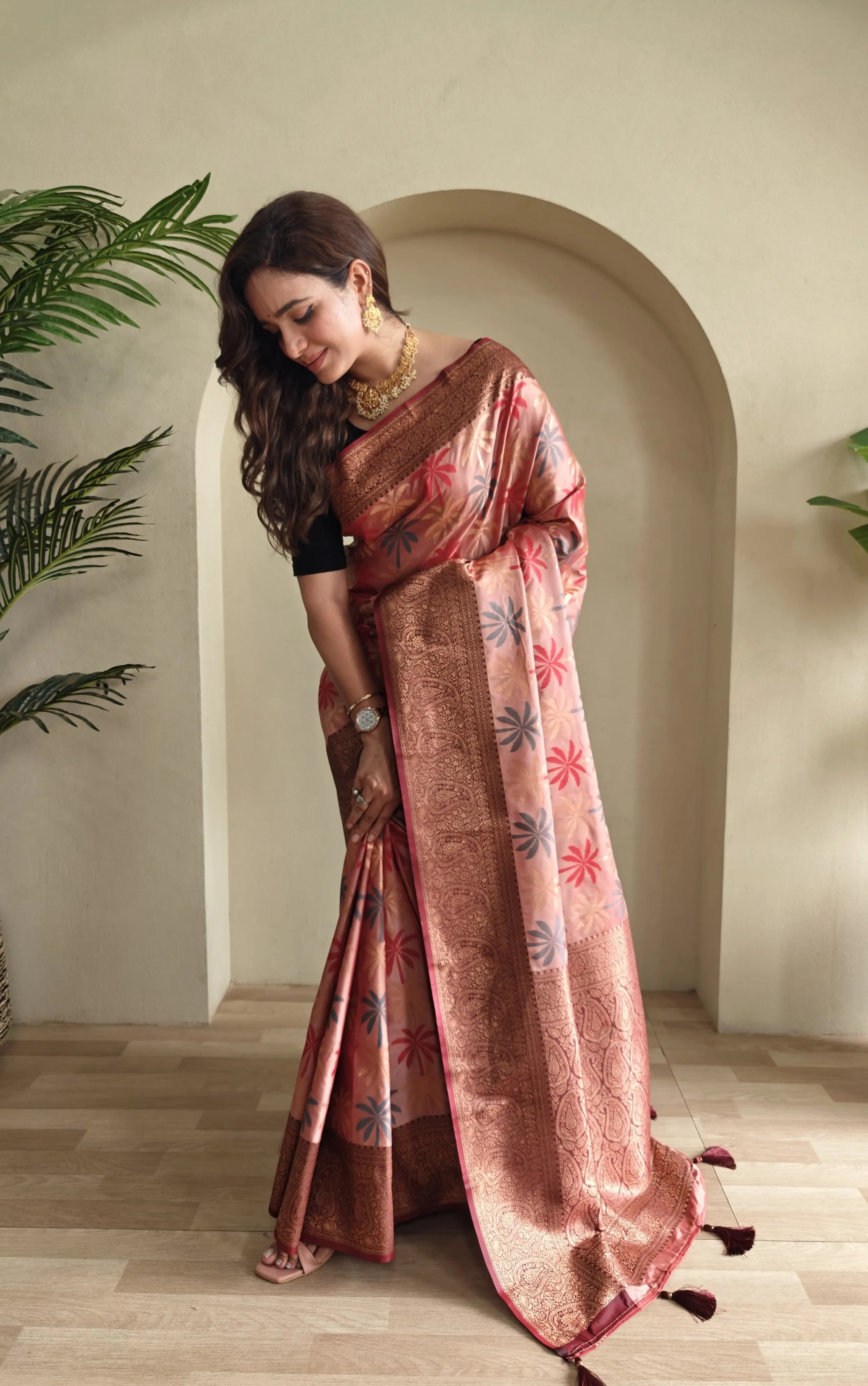 Kanchi Silk Embosed Weaving Design Banarasi Saree