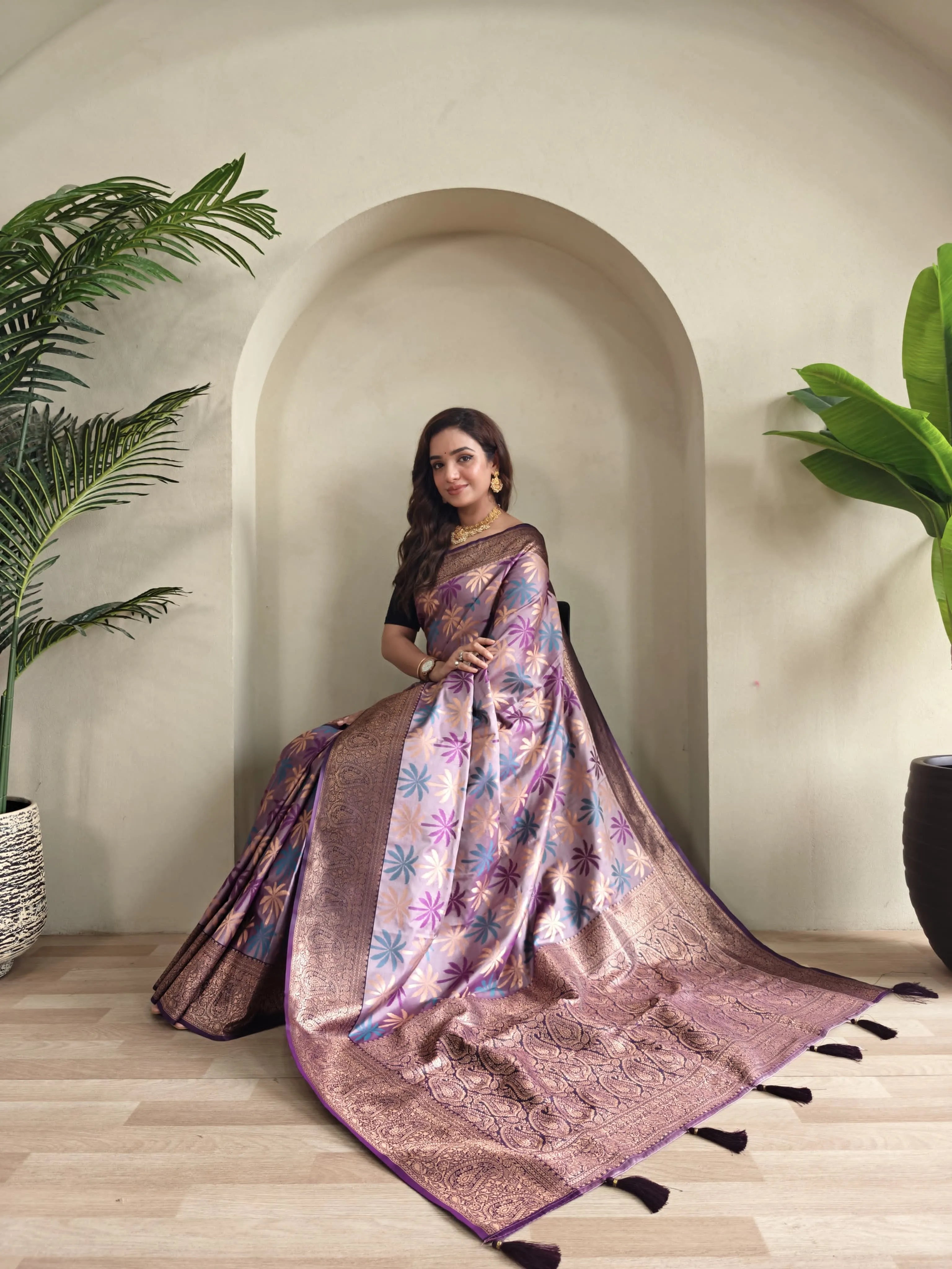 Kanchi Silk Embosed Weaving Design Banarasi Saree