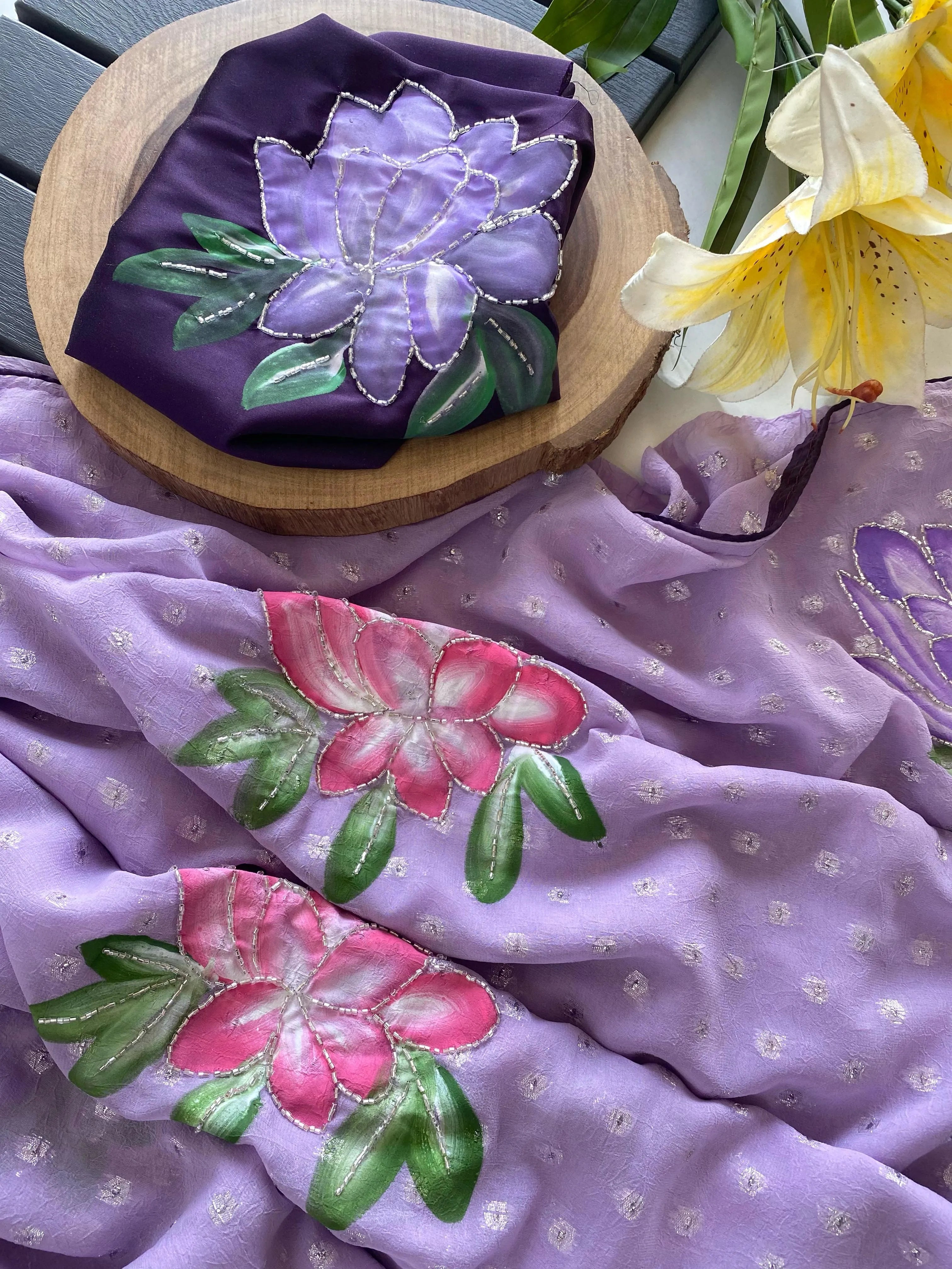 Soft Chiffon Georgette Brush Painted Saree