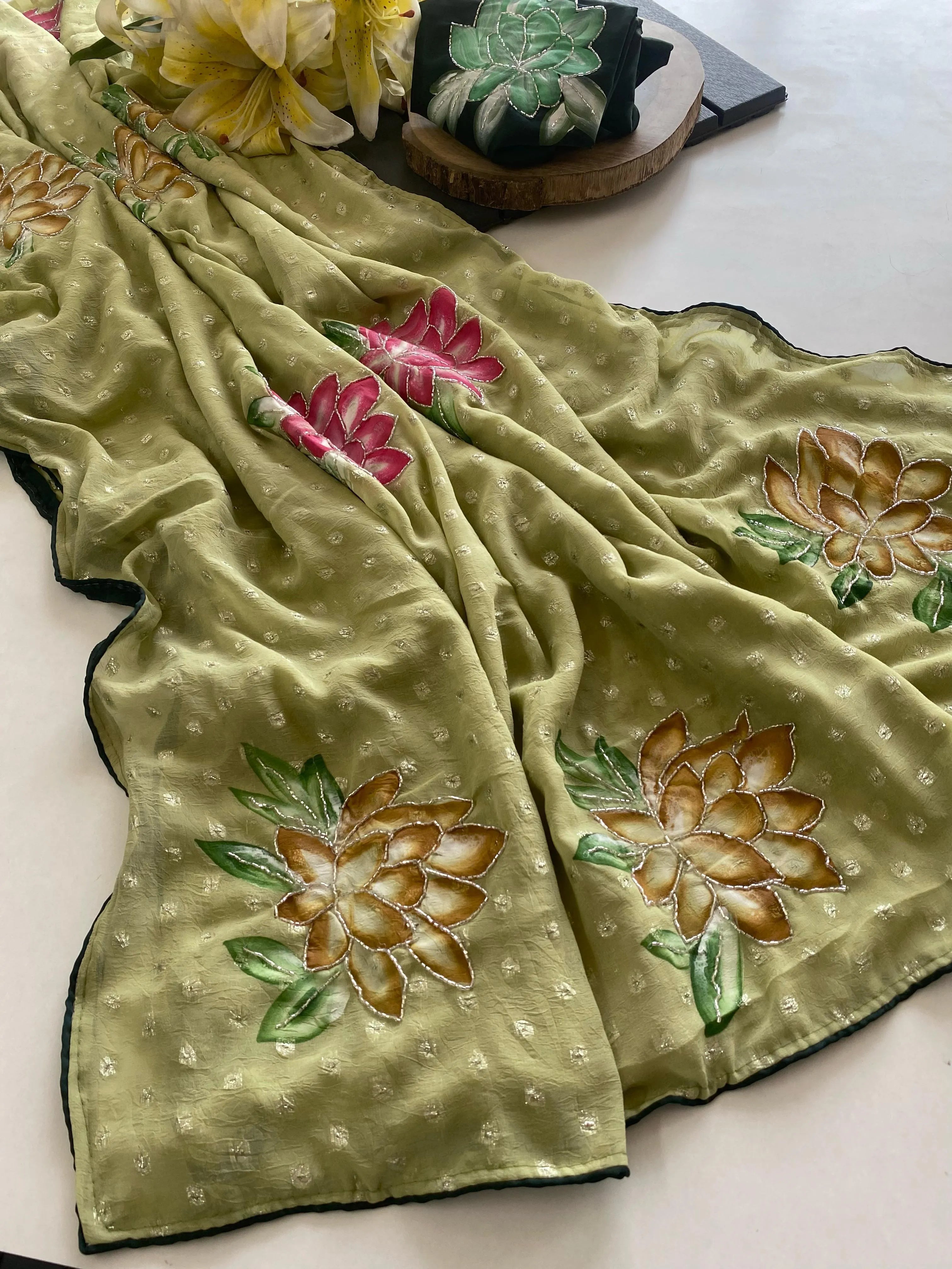 Soft Chiffon Georgette Brush Painted Saree