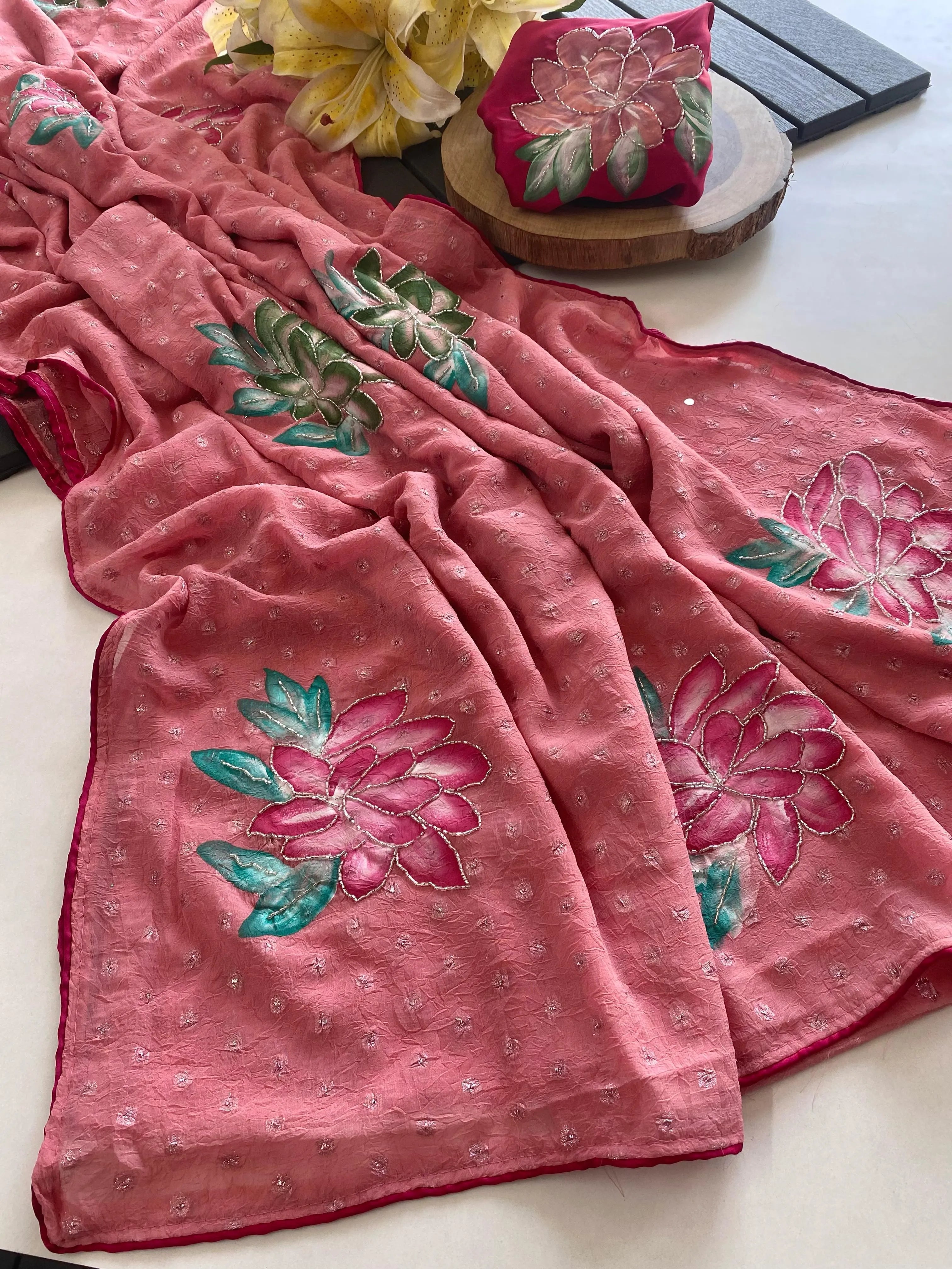 Soft Chiffon Georgette Brush Painted Saree