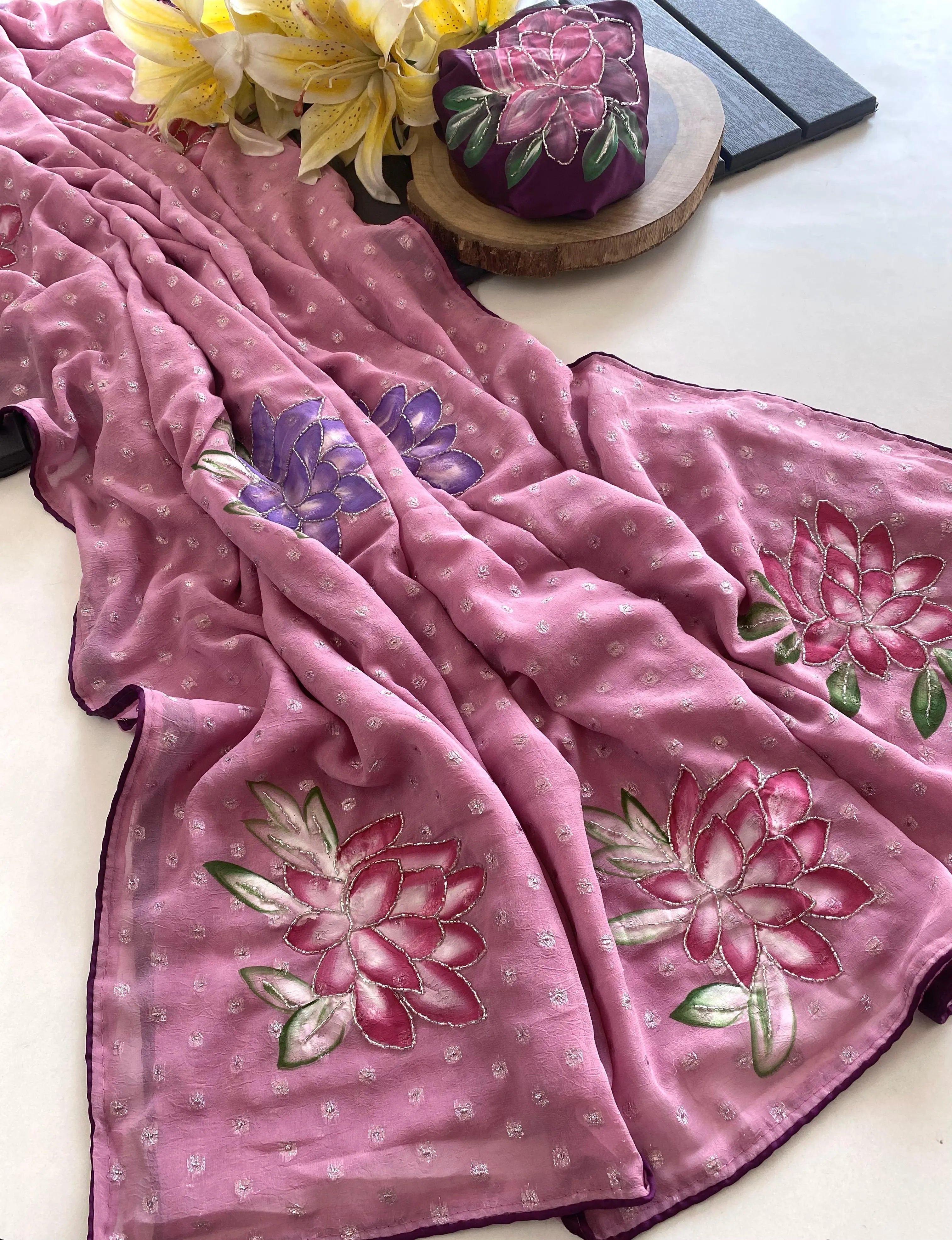 Soft Chiffon Georgette Brush Painted Saree