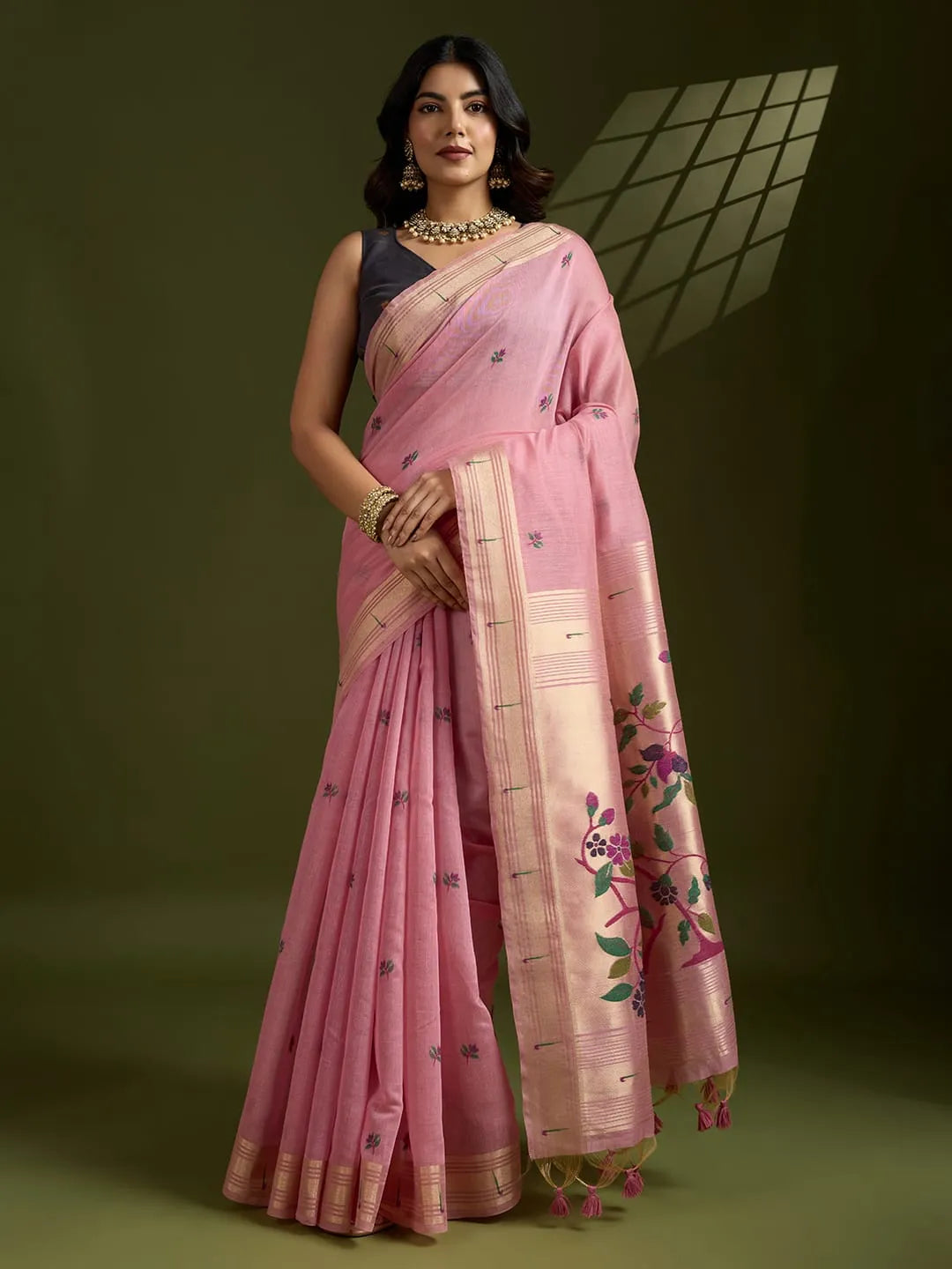 Soft Muga Cotton Paithani Saree