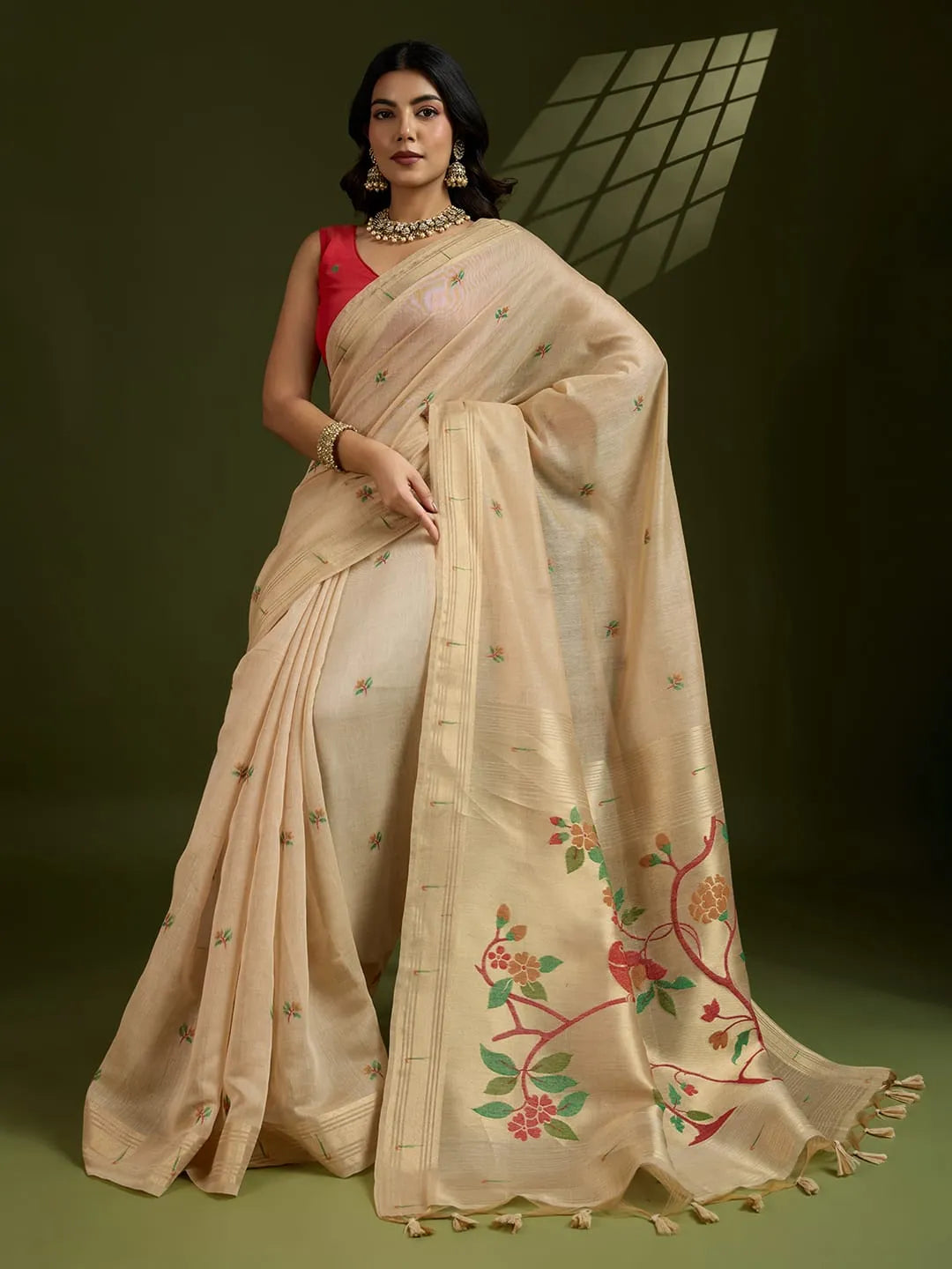 Soft Muga Cotton Paithani Saree