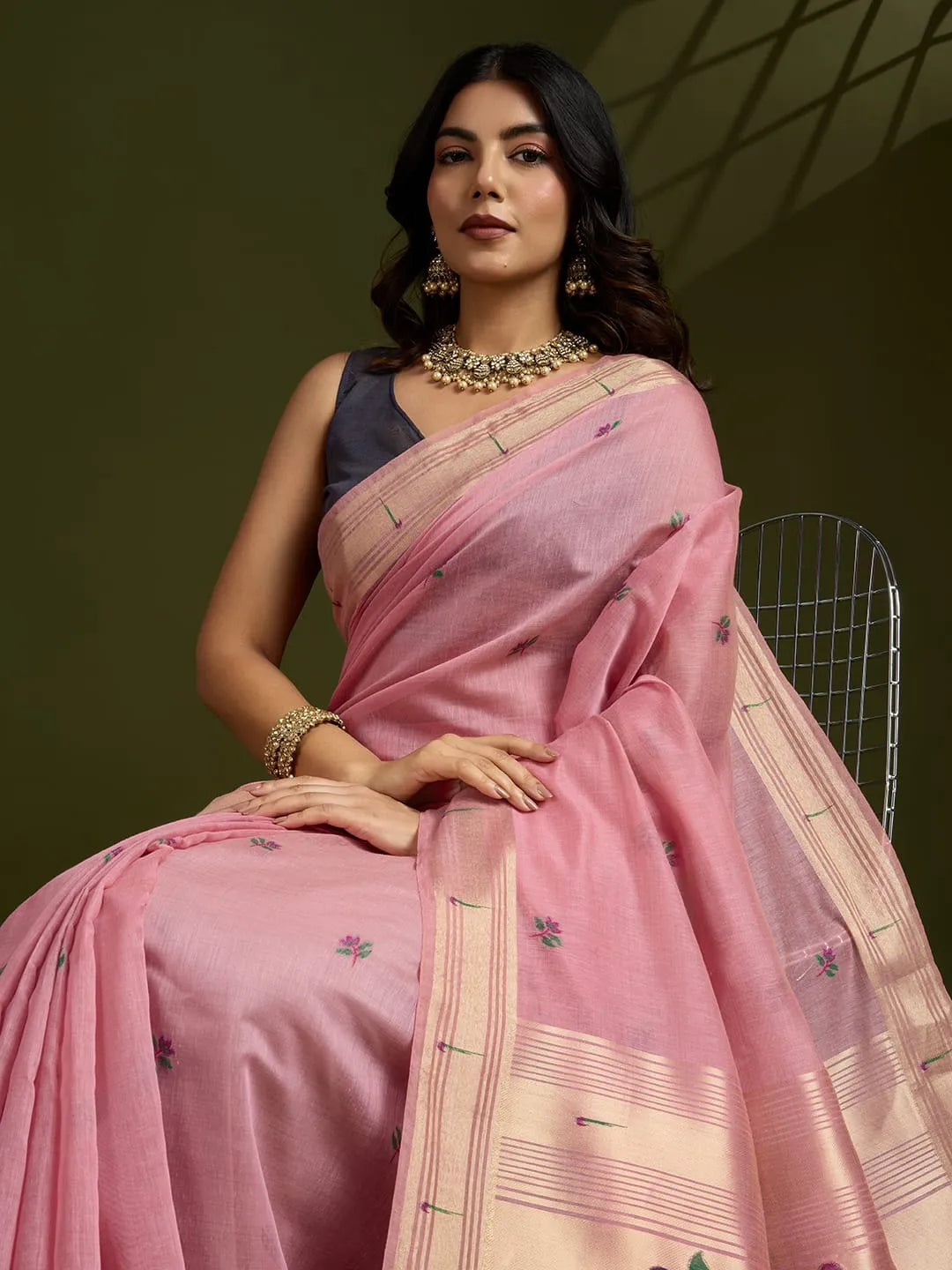 Soft Muga Cotton Paithani Saree
