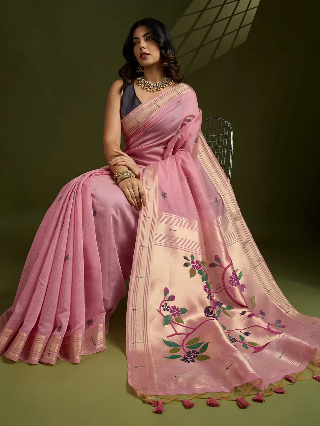 Soft Muga Cotton Paithani Saree