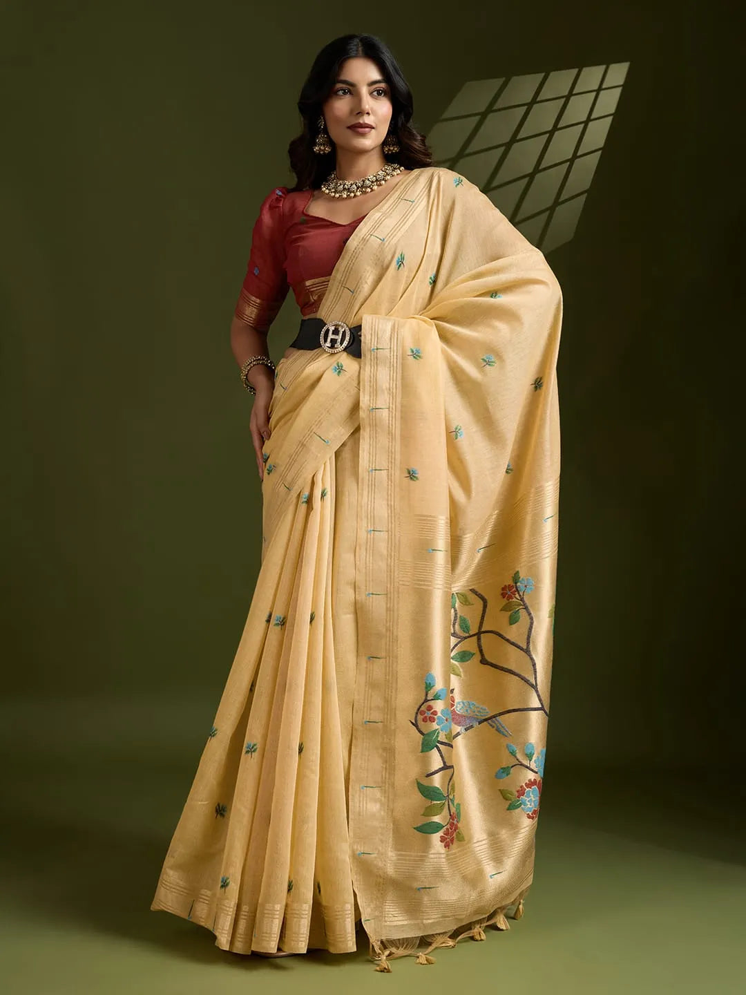 Soft Muga Cotton Paithani Saree