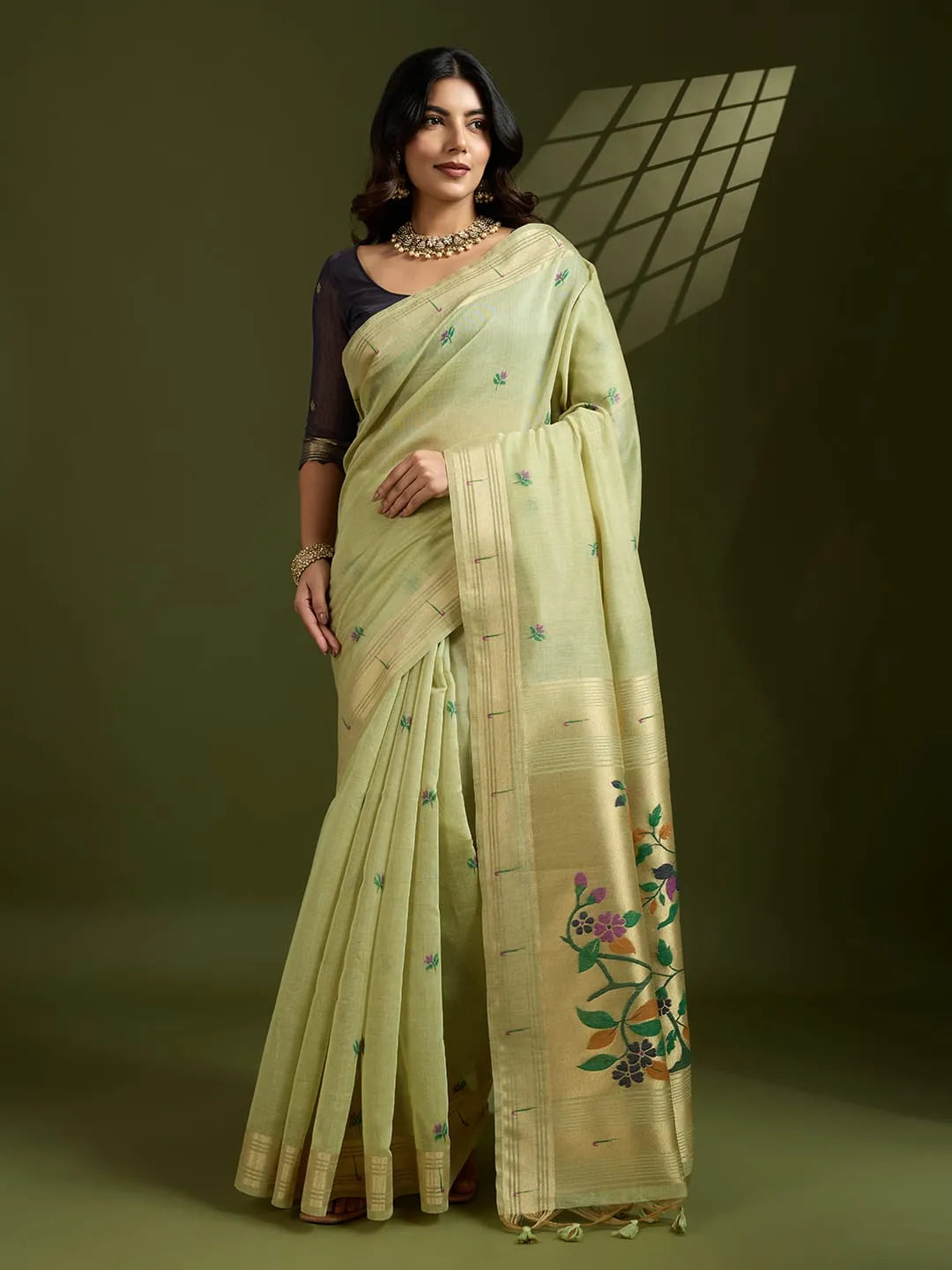Soft Muga Cotton Paithani Saree