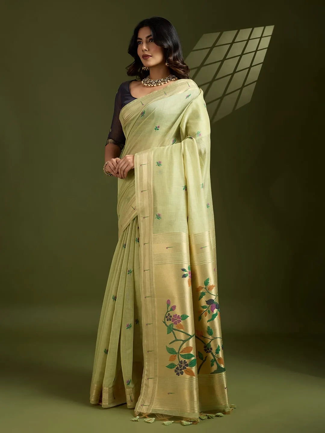 Soft Muga Cotton Paithani Saree