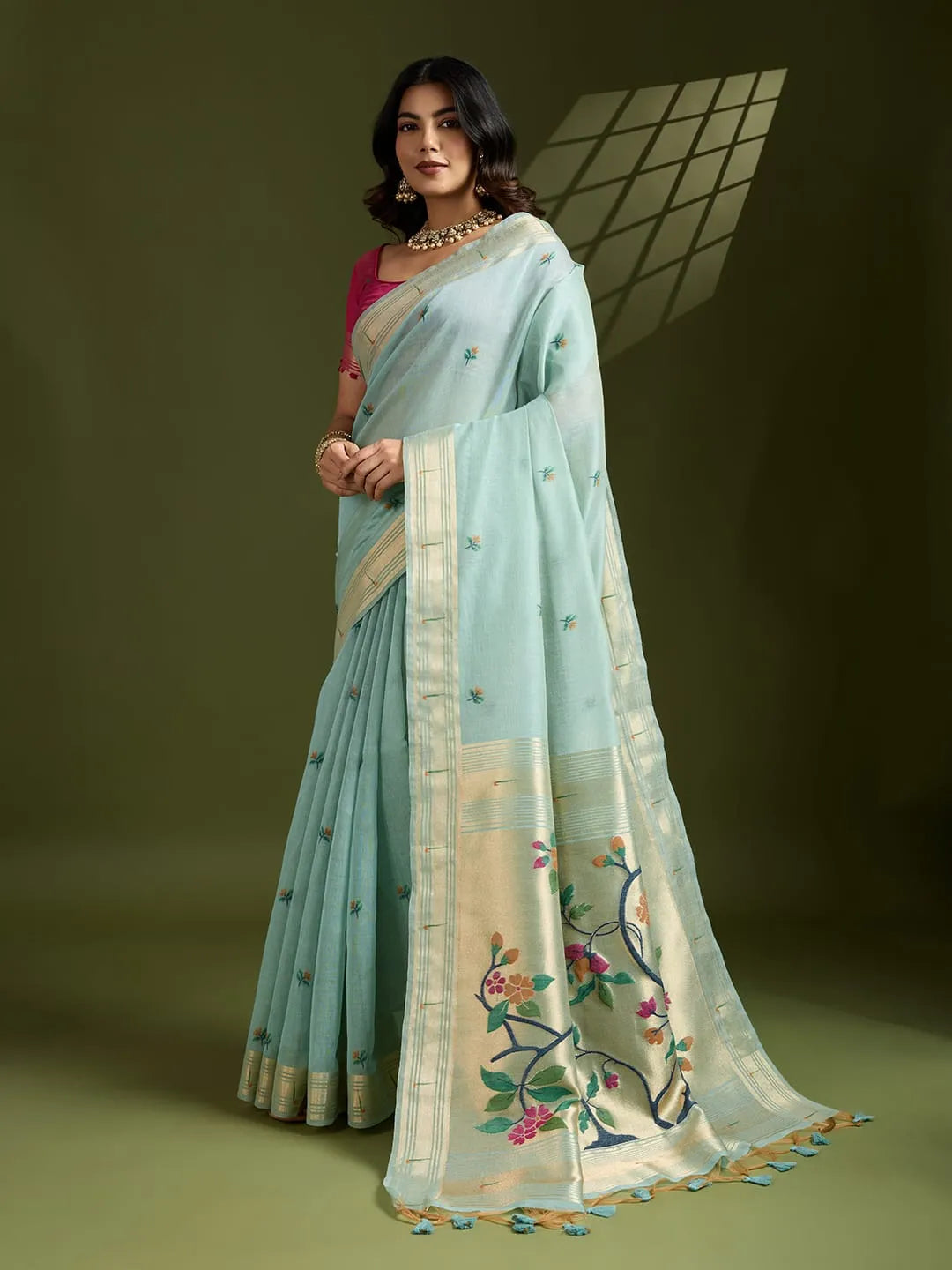 Soft Muga Cotton Paithani Saree